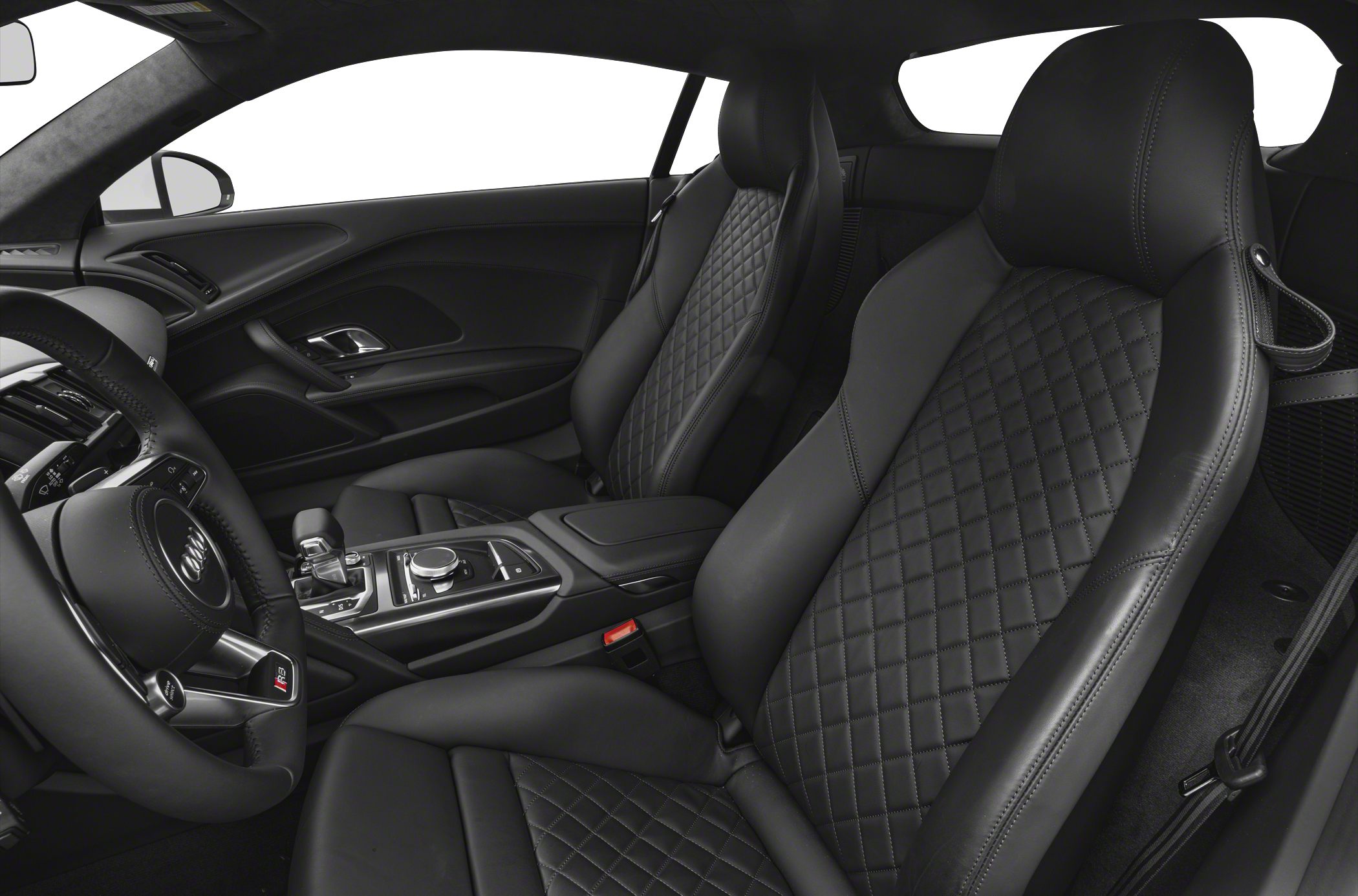 Black quilted leather sports car seats and center console