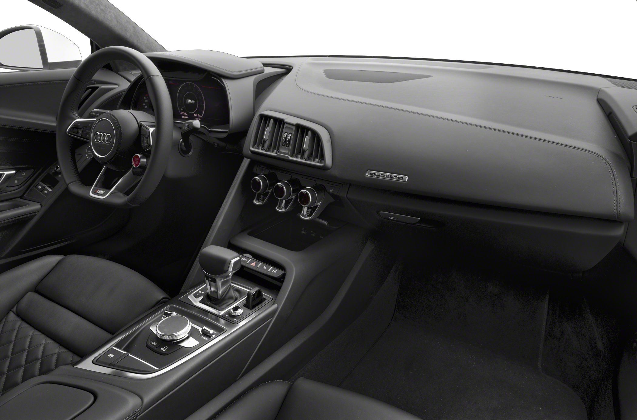 Sleek dashboard with digital display and multifunction steering wheel