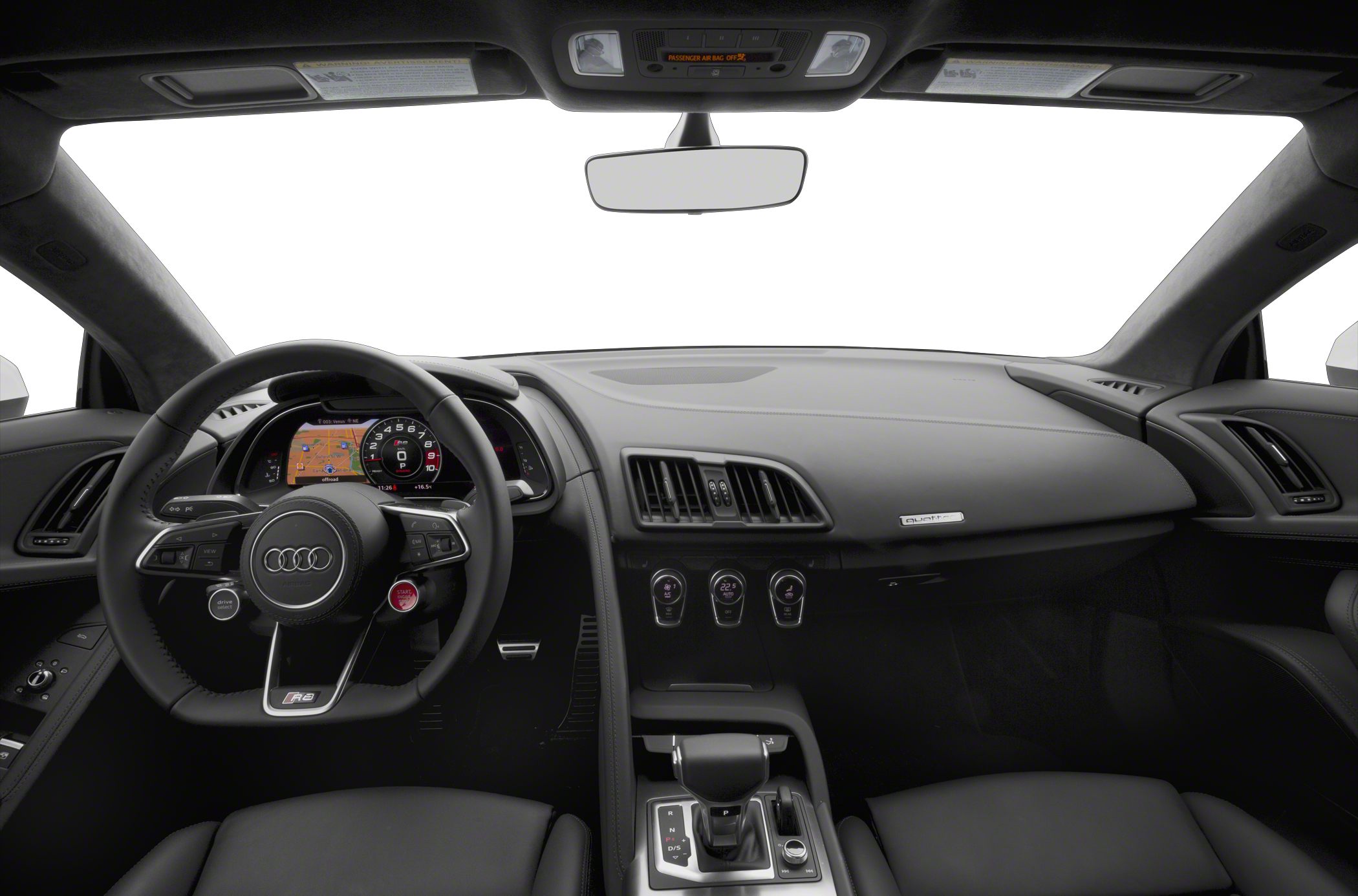 Steering wheel and dashboard layout with digital instrument cluster