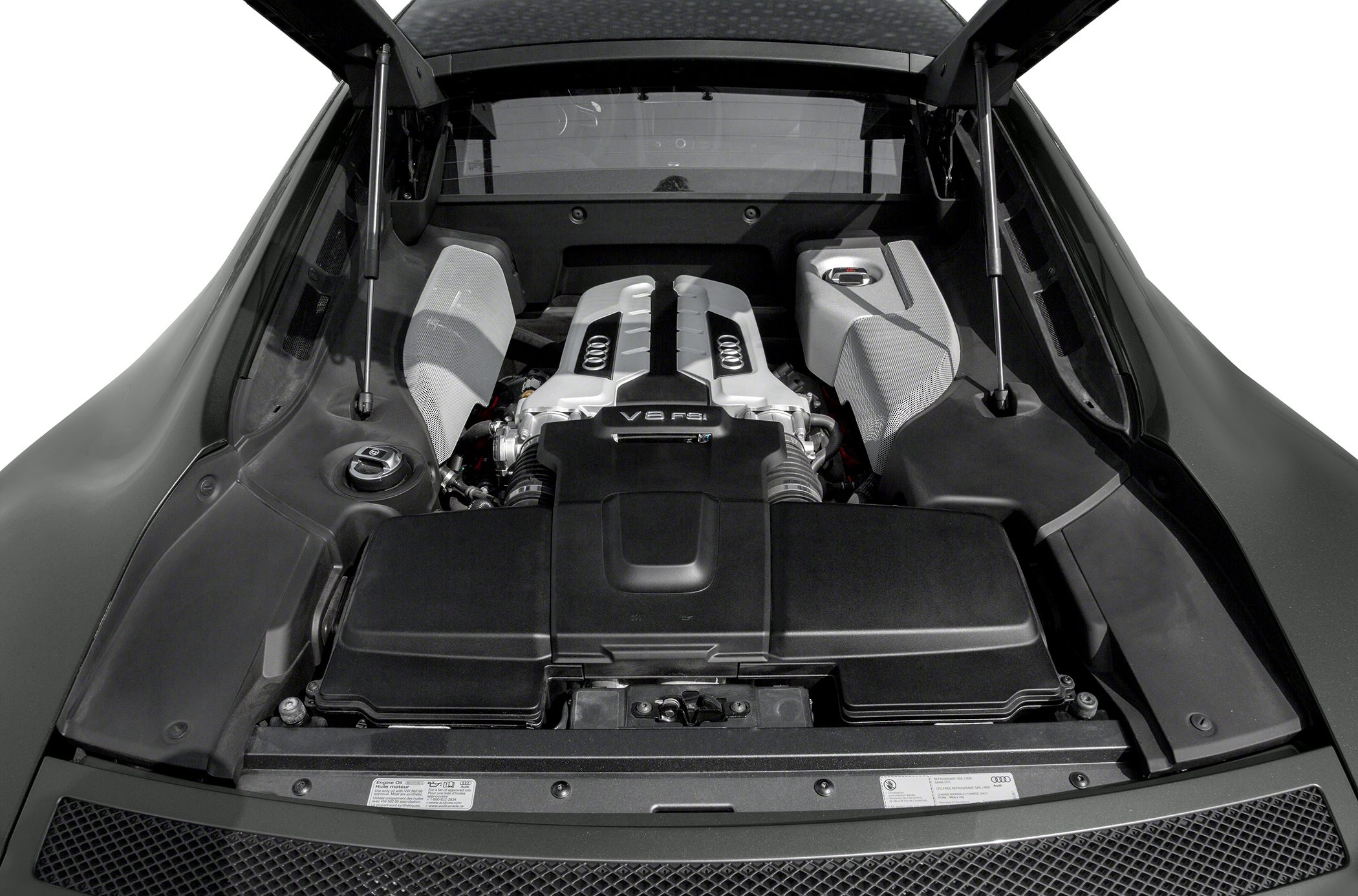 V8 FSI engine inside high-performance mid-engine layout