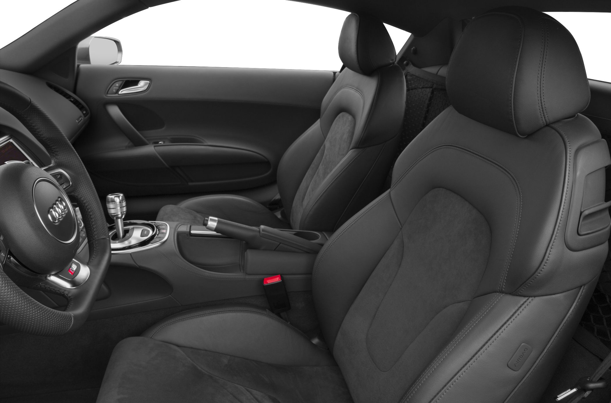 Front leather seats and car interior cockpit details