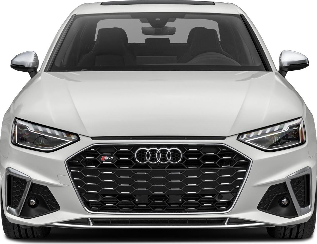 Honeycomb grille and LED headlights of a front facelifted sport sedan