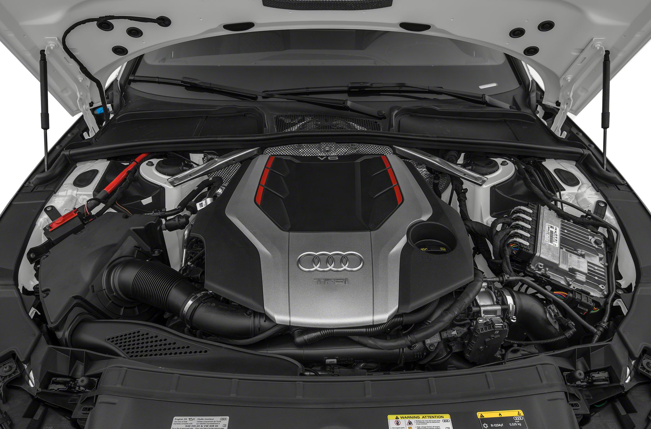 V6 TFSI engine bay with Audi engine cover and strut brace