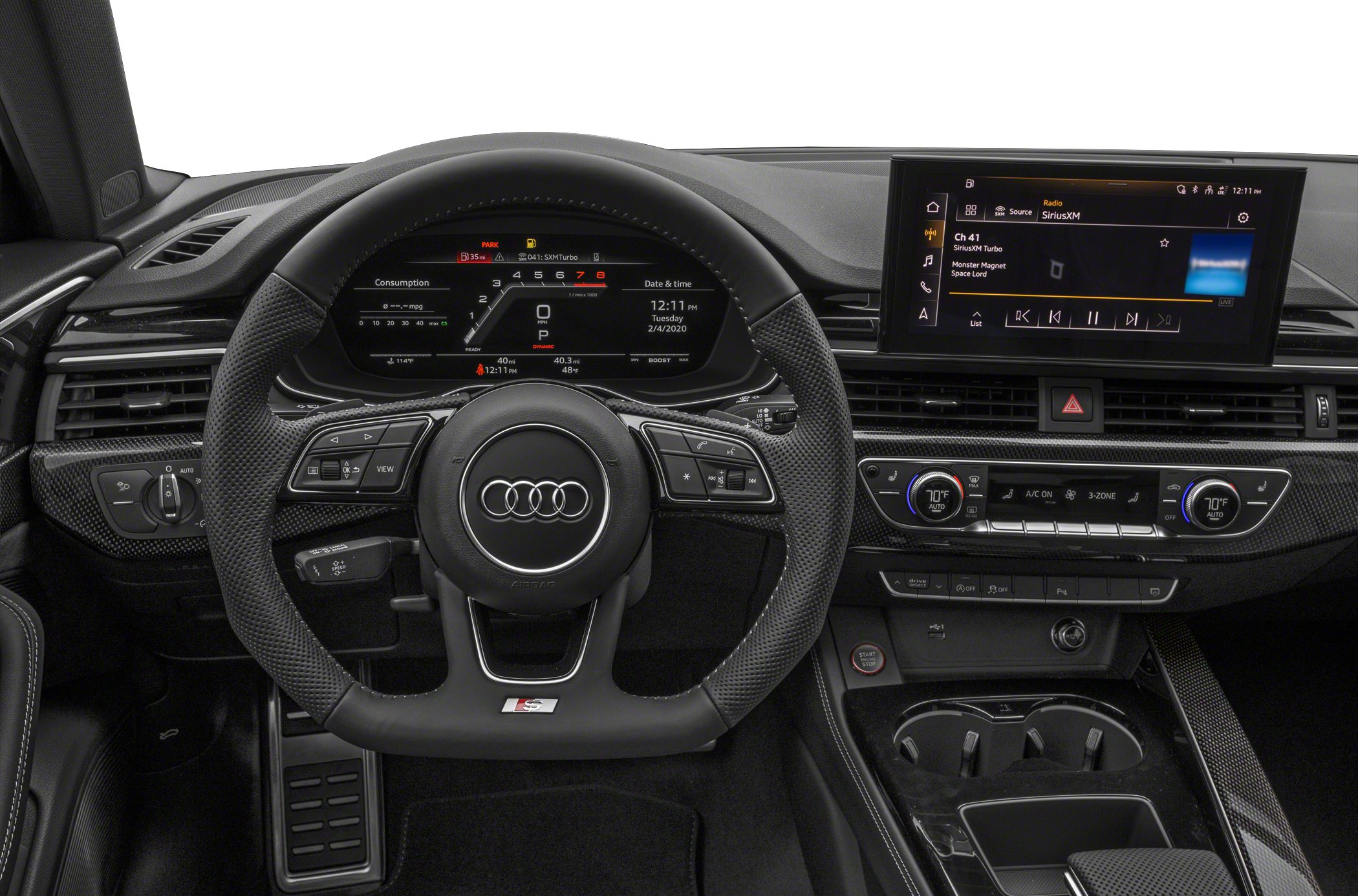 Digital instrument cluster and multimedia display with sports steering wheel