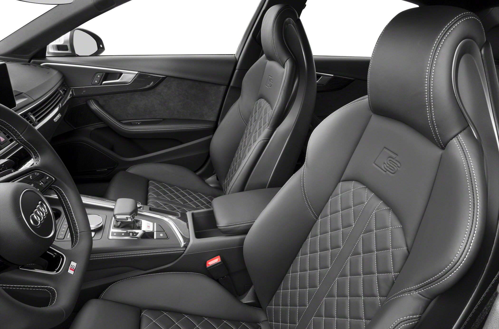 Diamond-stitched leather seats with refined sport design and visible stitching details