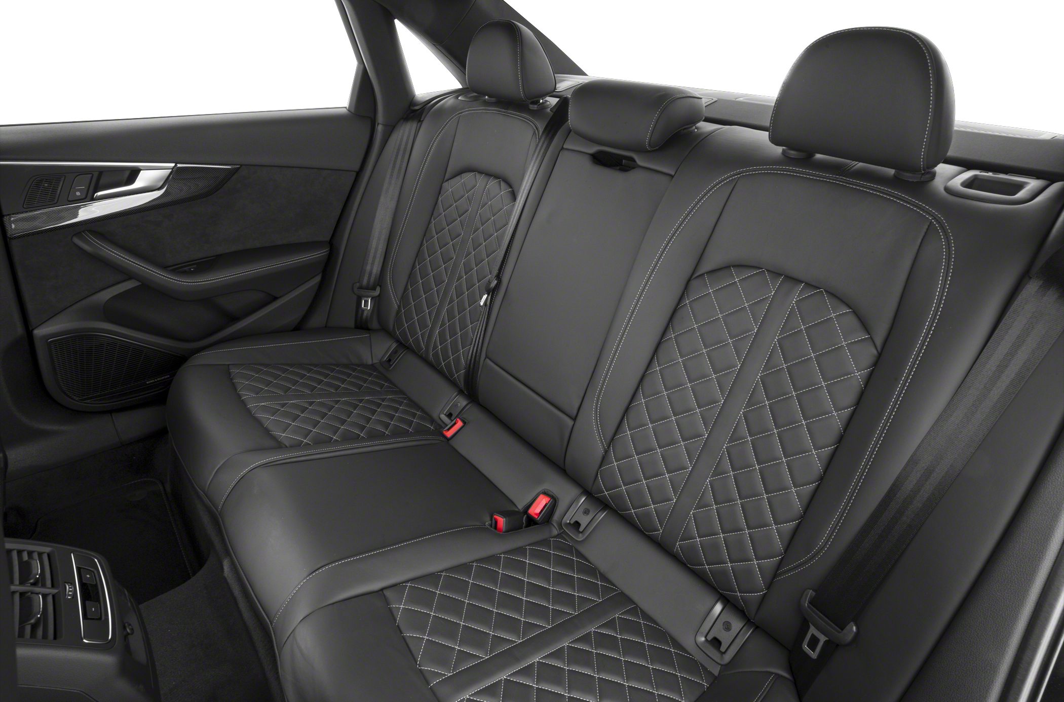 Rear black quilted leather seats with detailed stitching