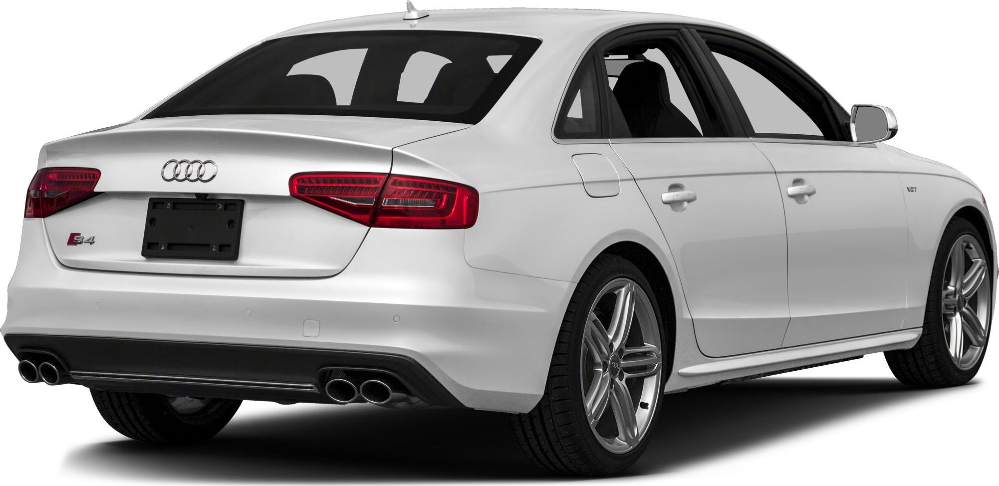 Rear view of sporty sedan with quad exhaust and sleek taillights