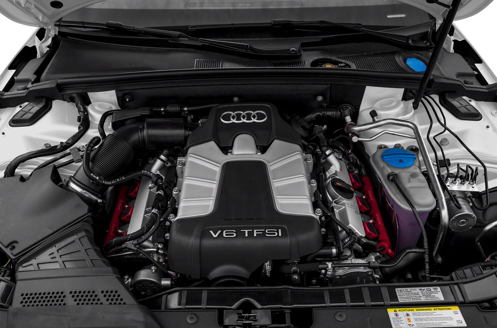 V6 TFSI engine with cover and surrounding bay components