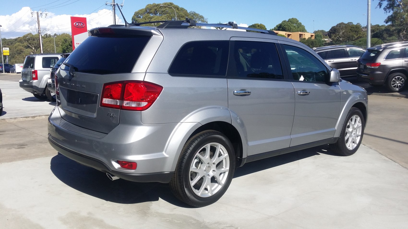 Silver SUV rear-side view with roof rails and split tail lights