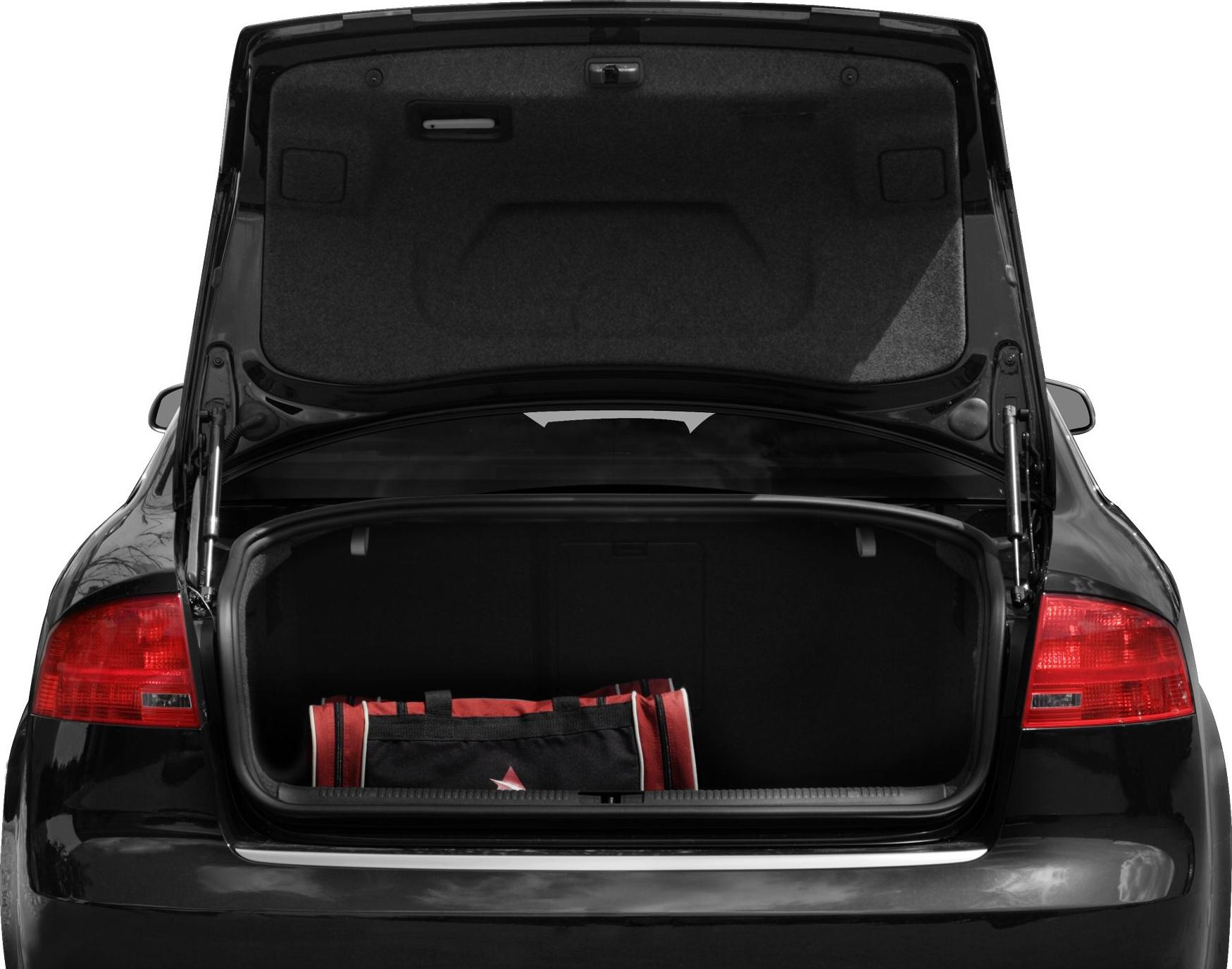 Open sedan trunk with a sports bag inside
