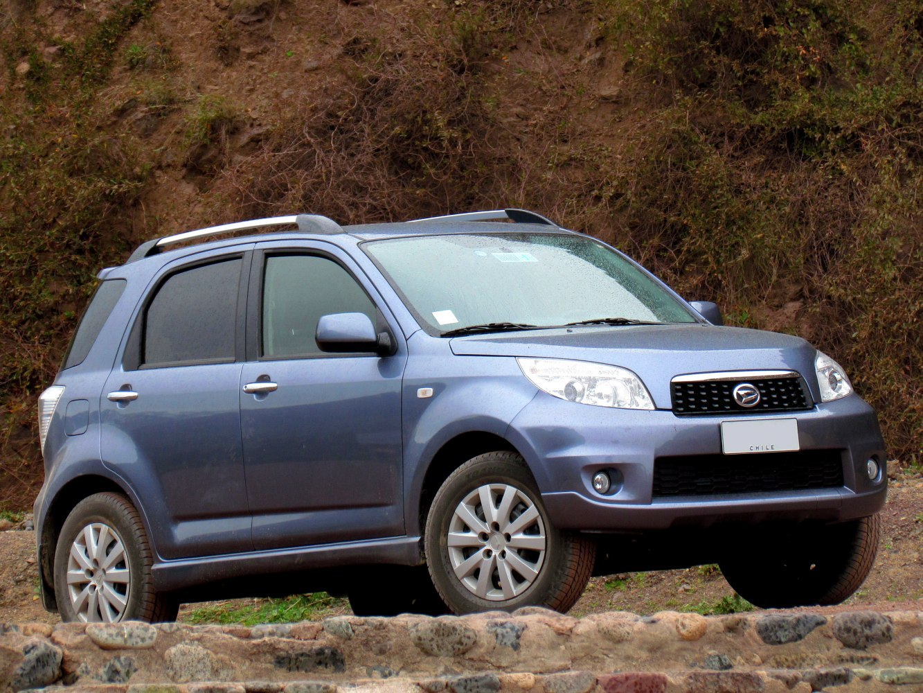 Compact SUV front-side view, roof rails, fog lights