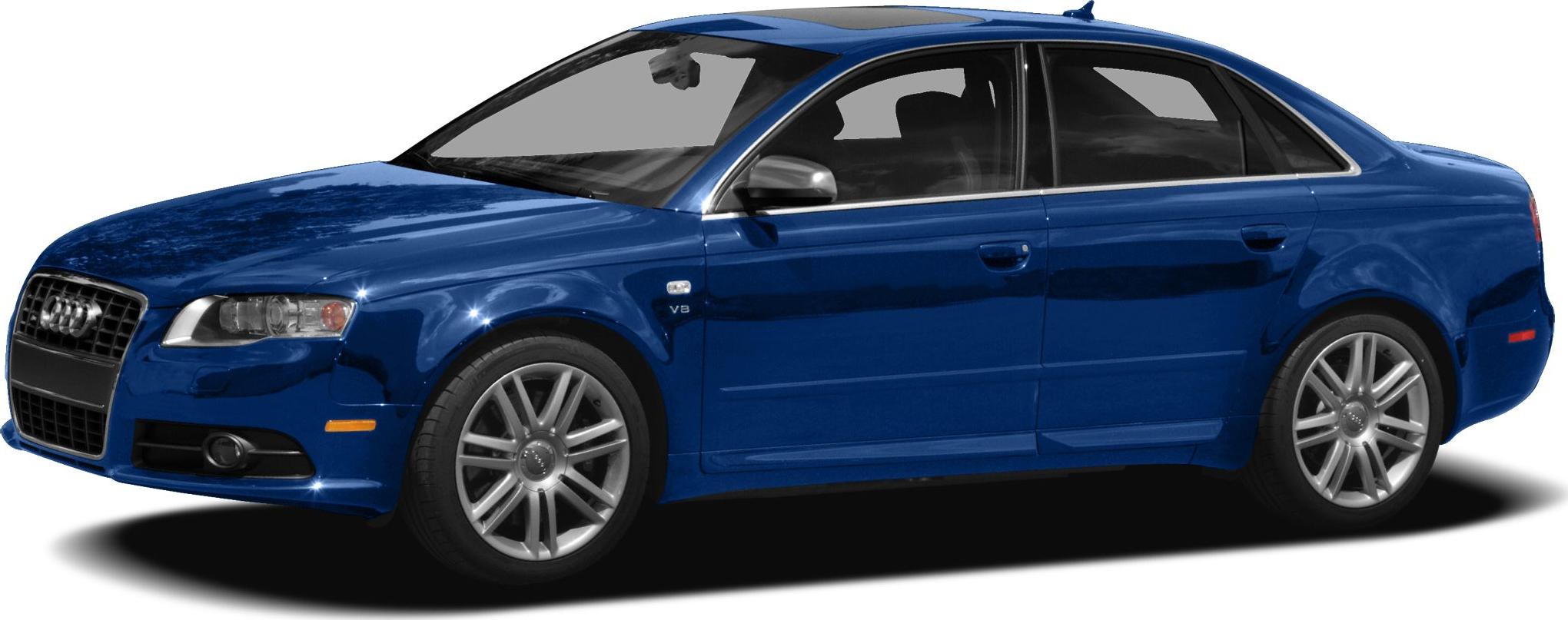 Blue sedan with V8 badge and alloy wheels side front view