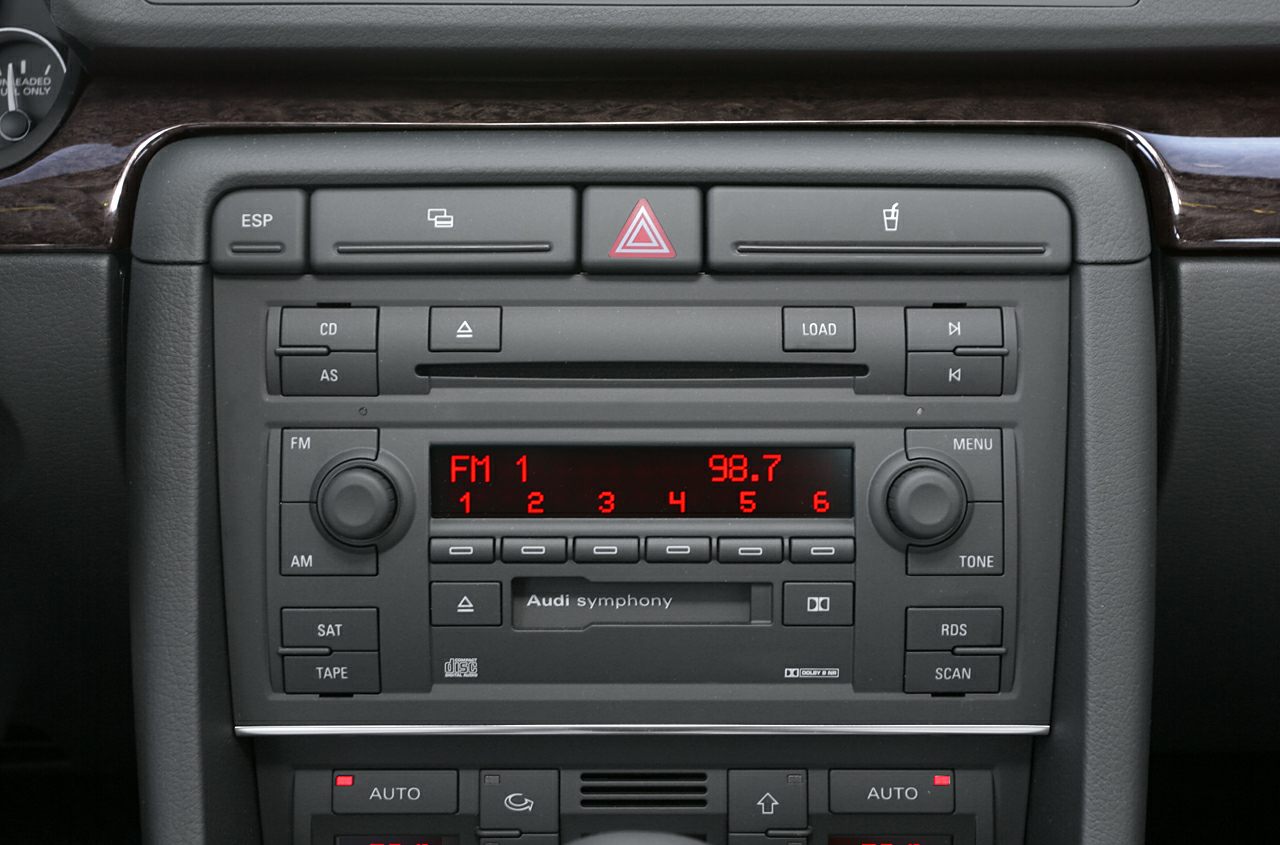 Audi radio panel with FM display and control buttons