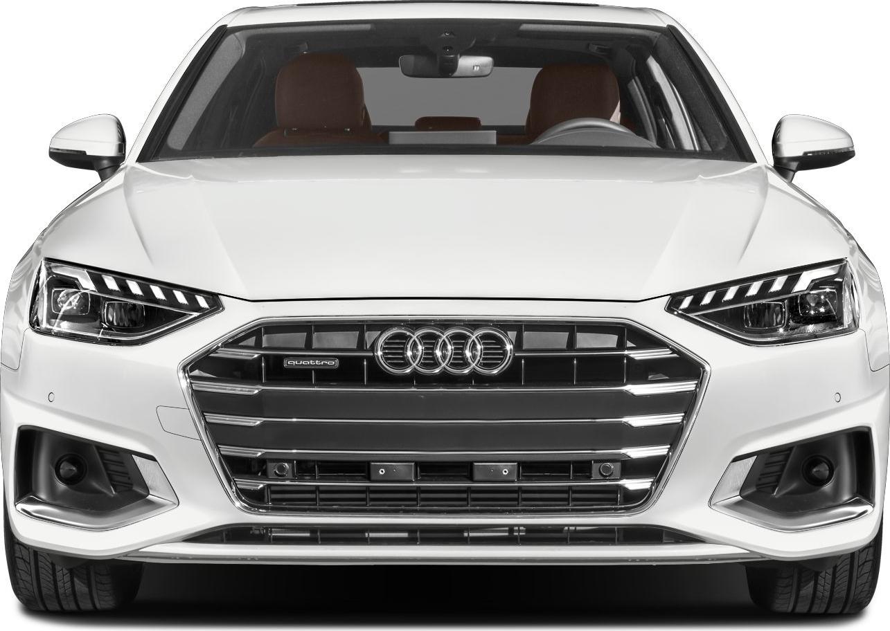 Front grille and LED headlights of a modern luxury sedan