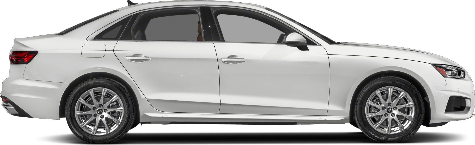 Side profile of modern white sedan with alloy wheels and sleek design