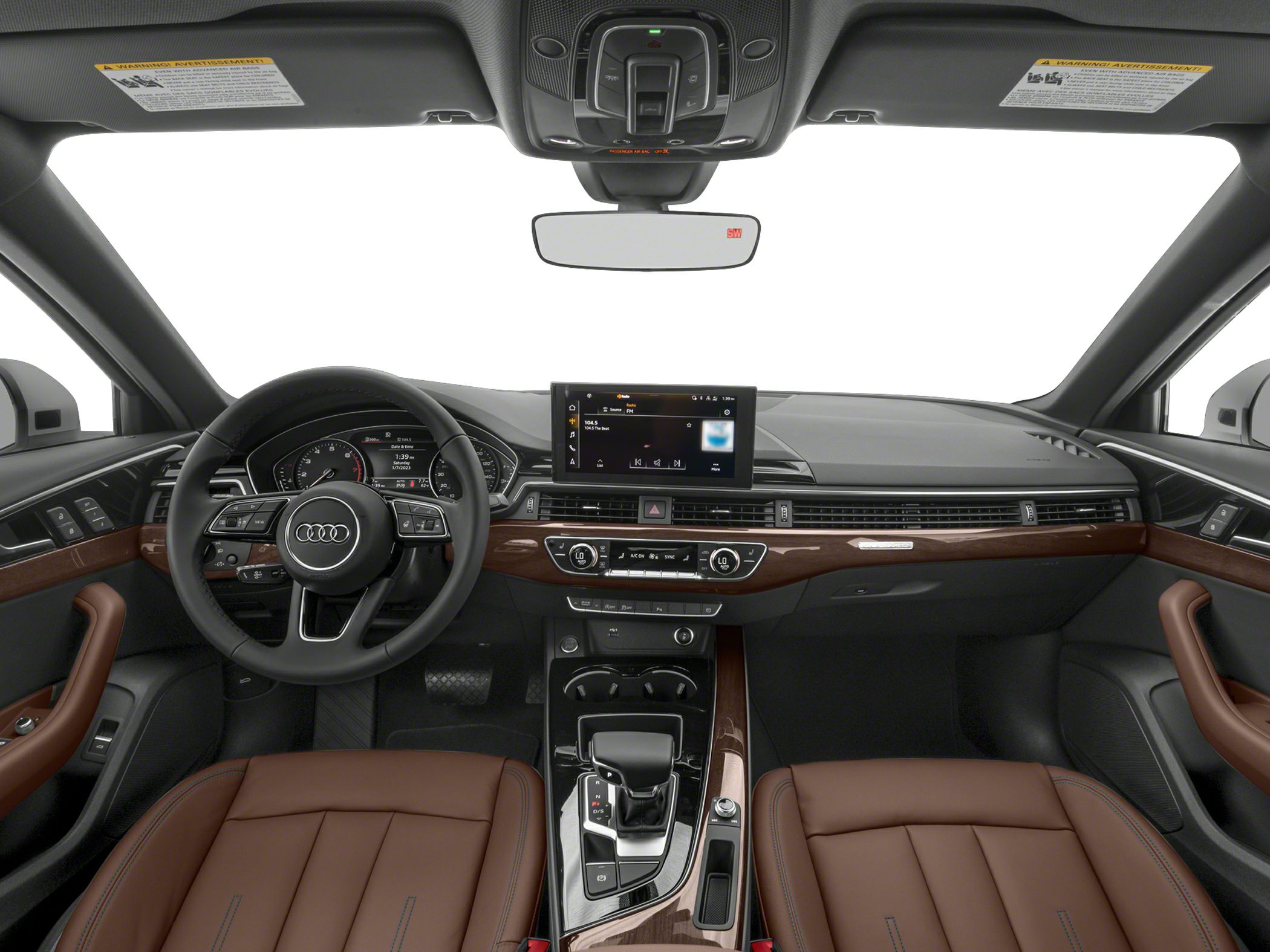 Audi A4 interior with digital instrument cluster and wood trim dashboard