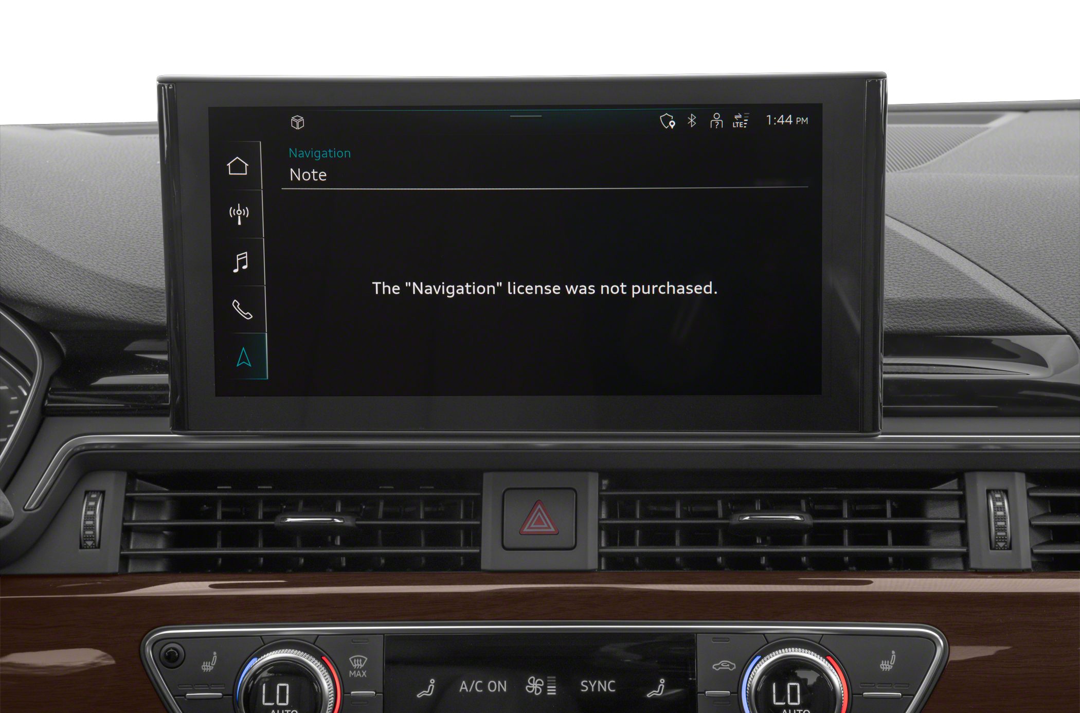 Multimedia screen displaying navigation license warning