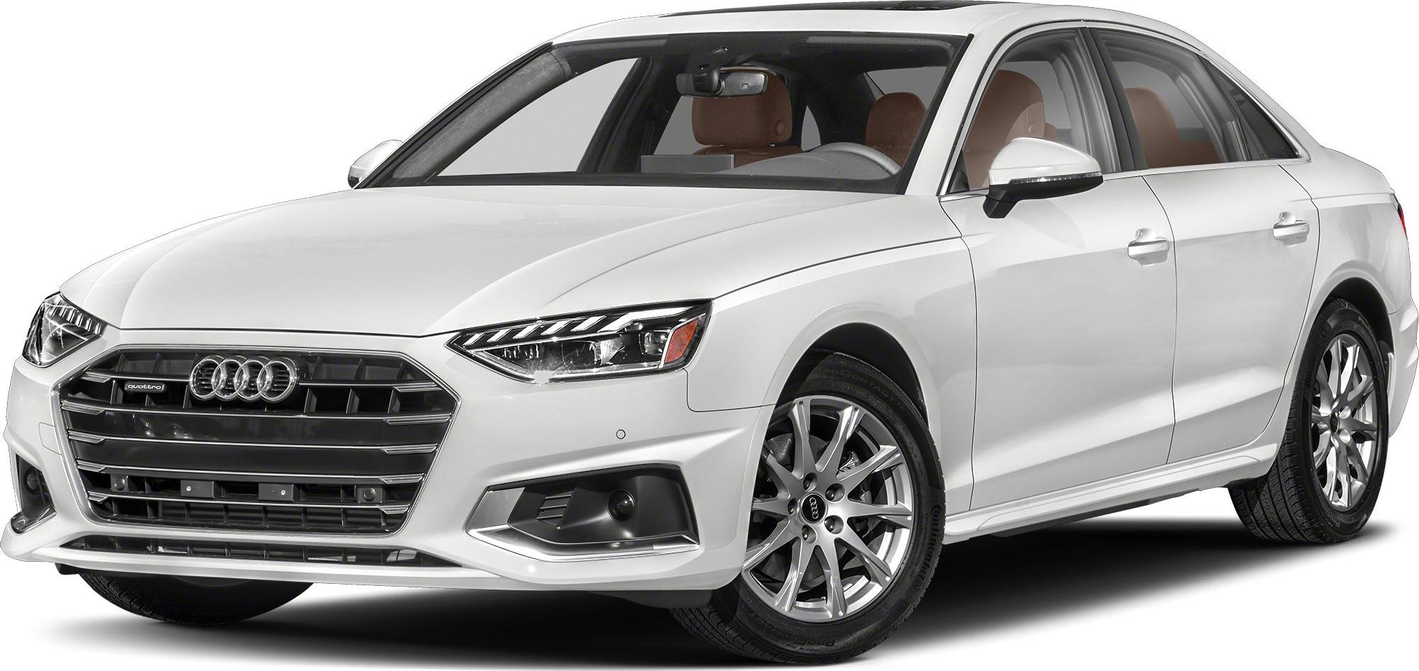 Front view of white sedan with LED headlights and alloy wheels