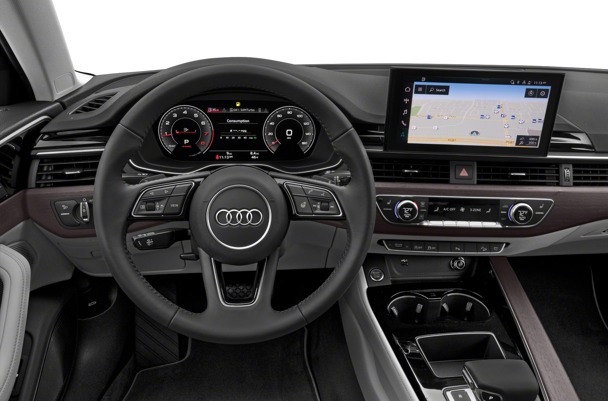 Digital dashboard with steering wheel controls and infotainment screen