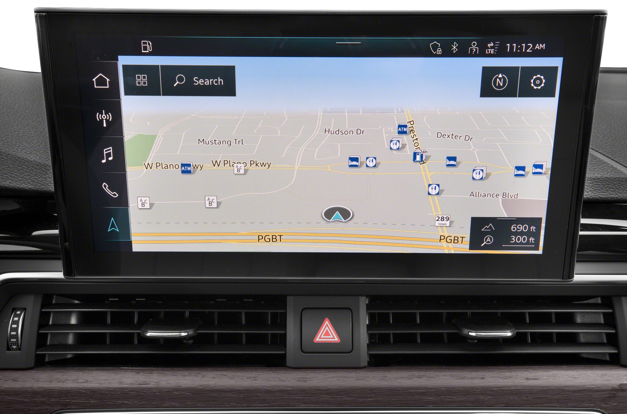 Navigation touchscreen display with map and control icons