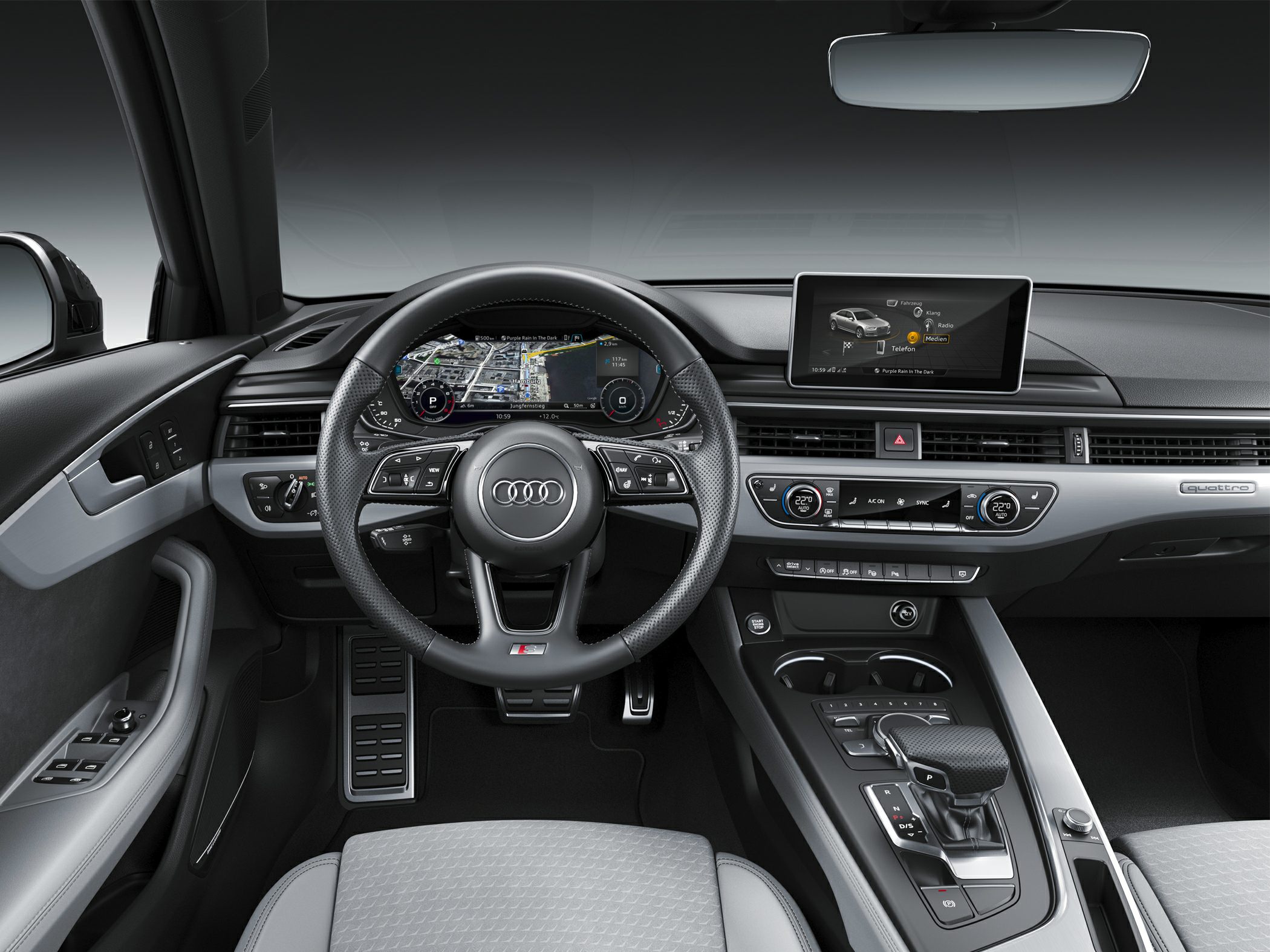 Digital cockpit and infotainment display of premium car interior