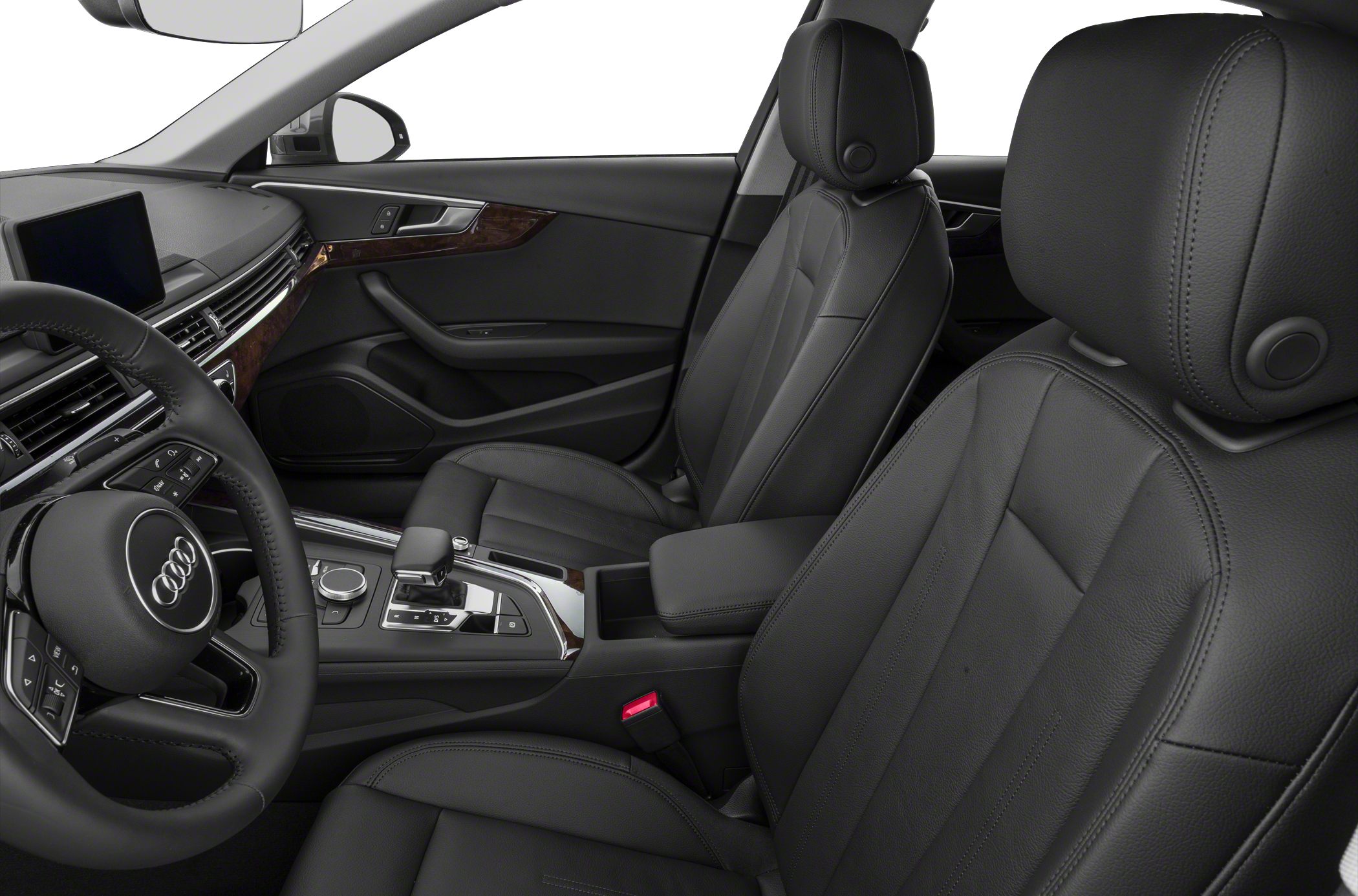 Leather front seats with modern dashboard and center console controls