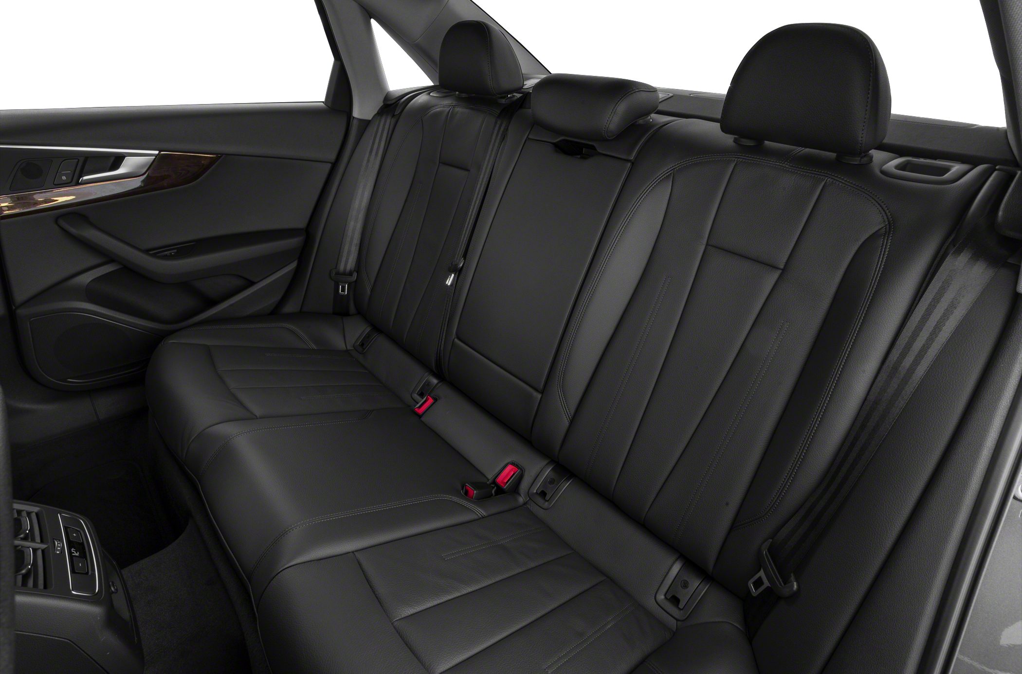 Black leather rear seats with headrests and seat belts