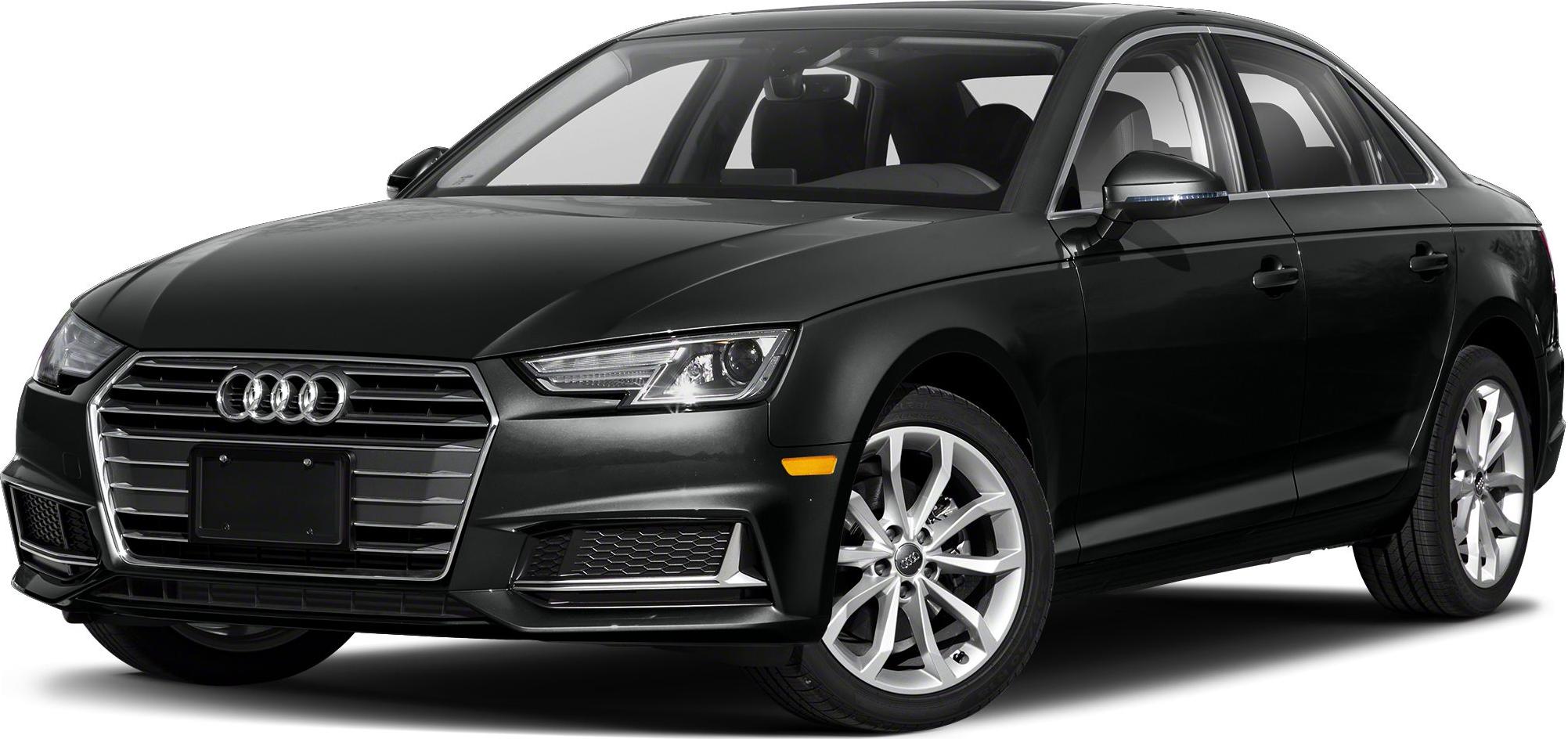 Front three-quarter view of black sedan with grille and alloy wheels