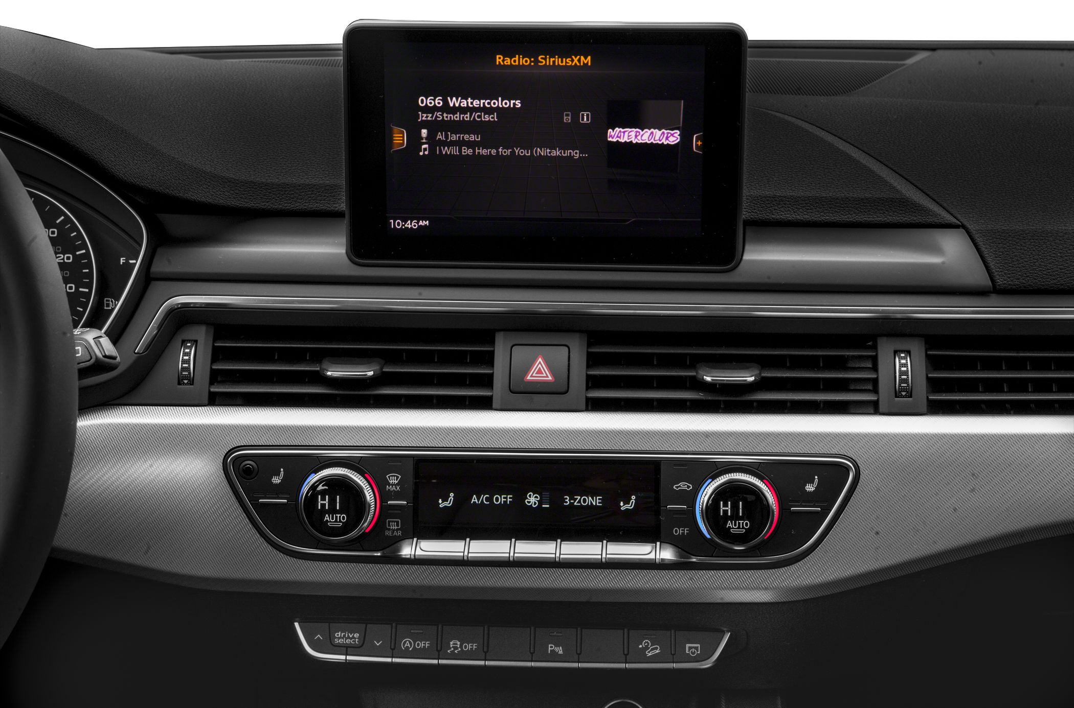 Car dashboard with digital climate controls and infotainment screen