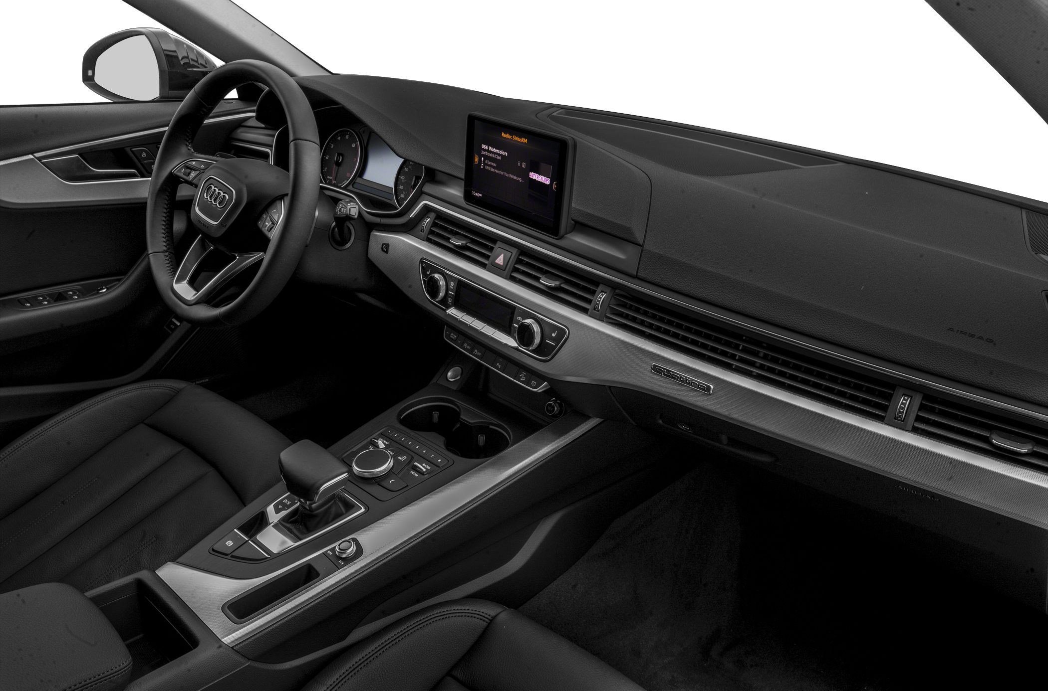 Modern dashboard and center console with touchscreen and gear selector