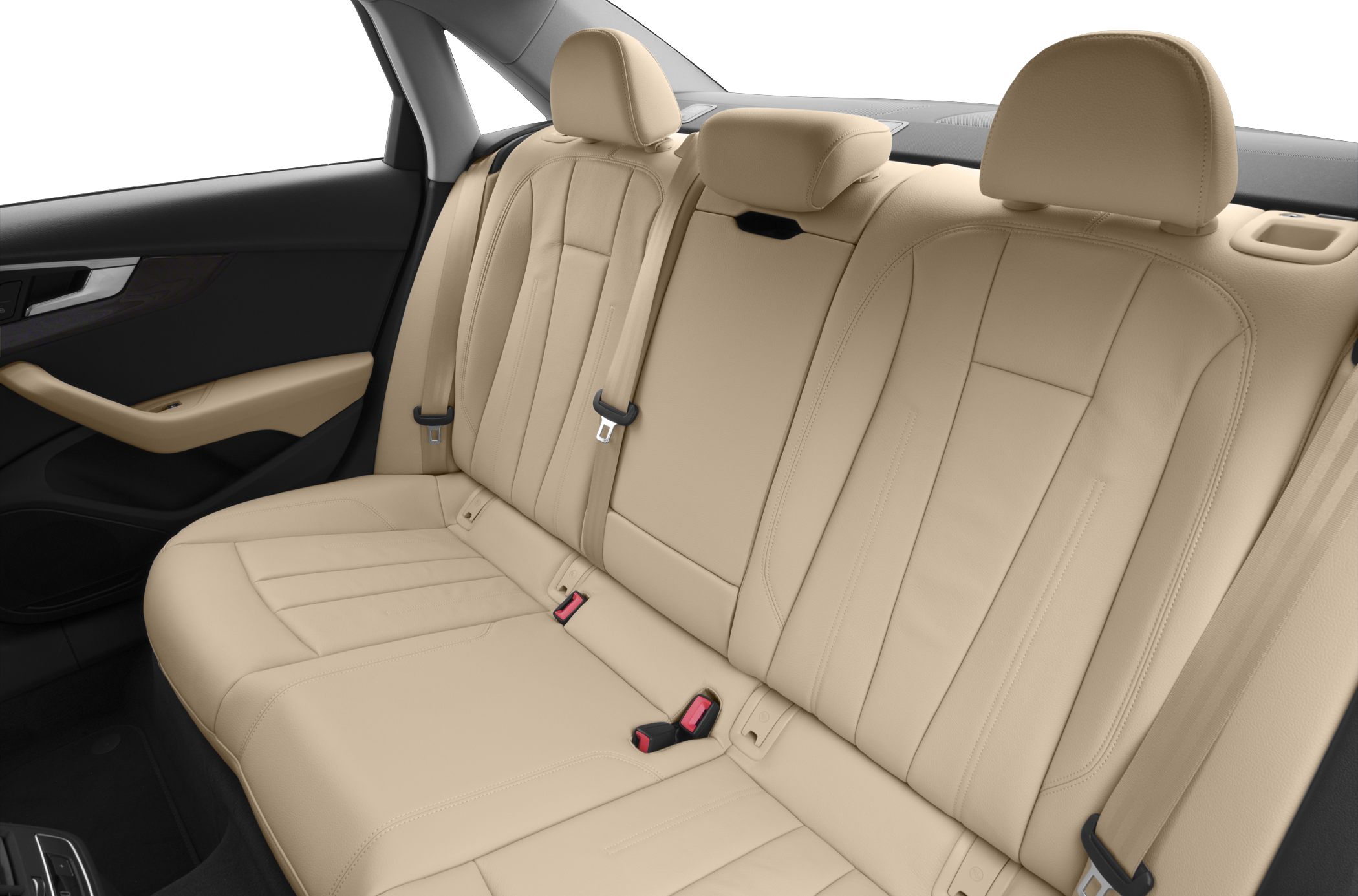 Beige leather rear seats with headrests and seat belts