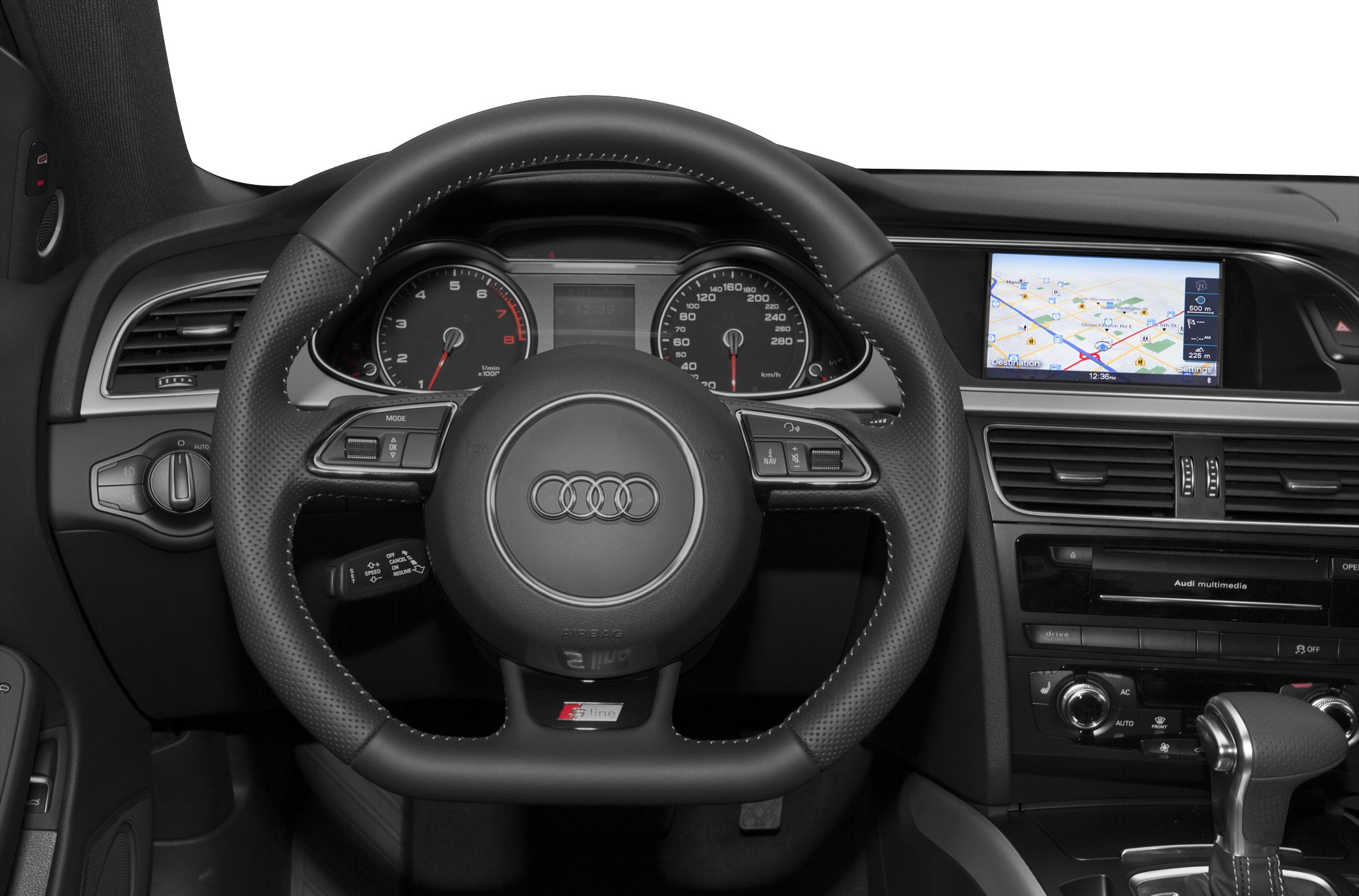 Multifunction steering wheel with navigation display and dashboard