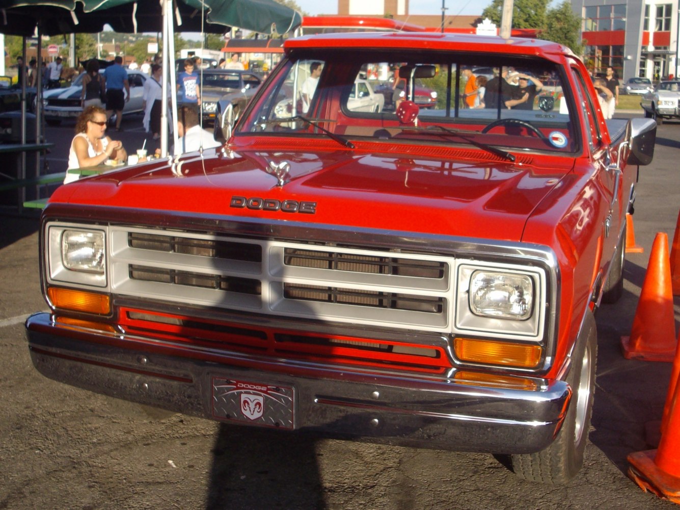 Front grille and square headlights of a vintage pickup truck