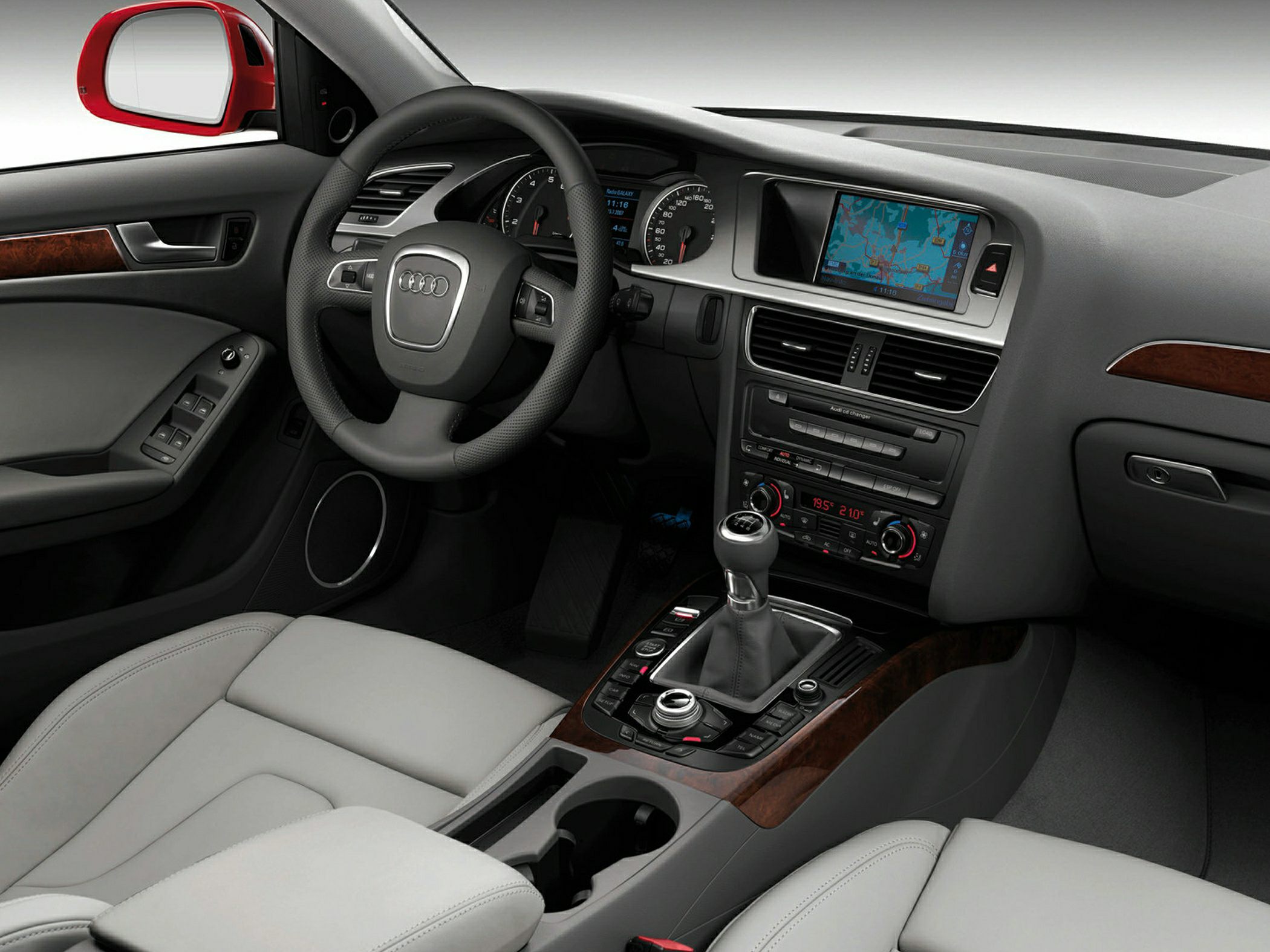 Audi interior with manual gearbox and digital navigation display