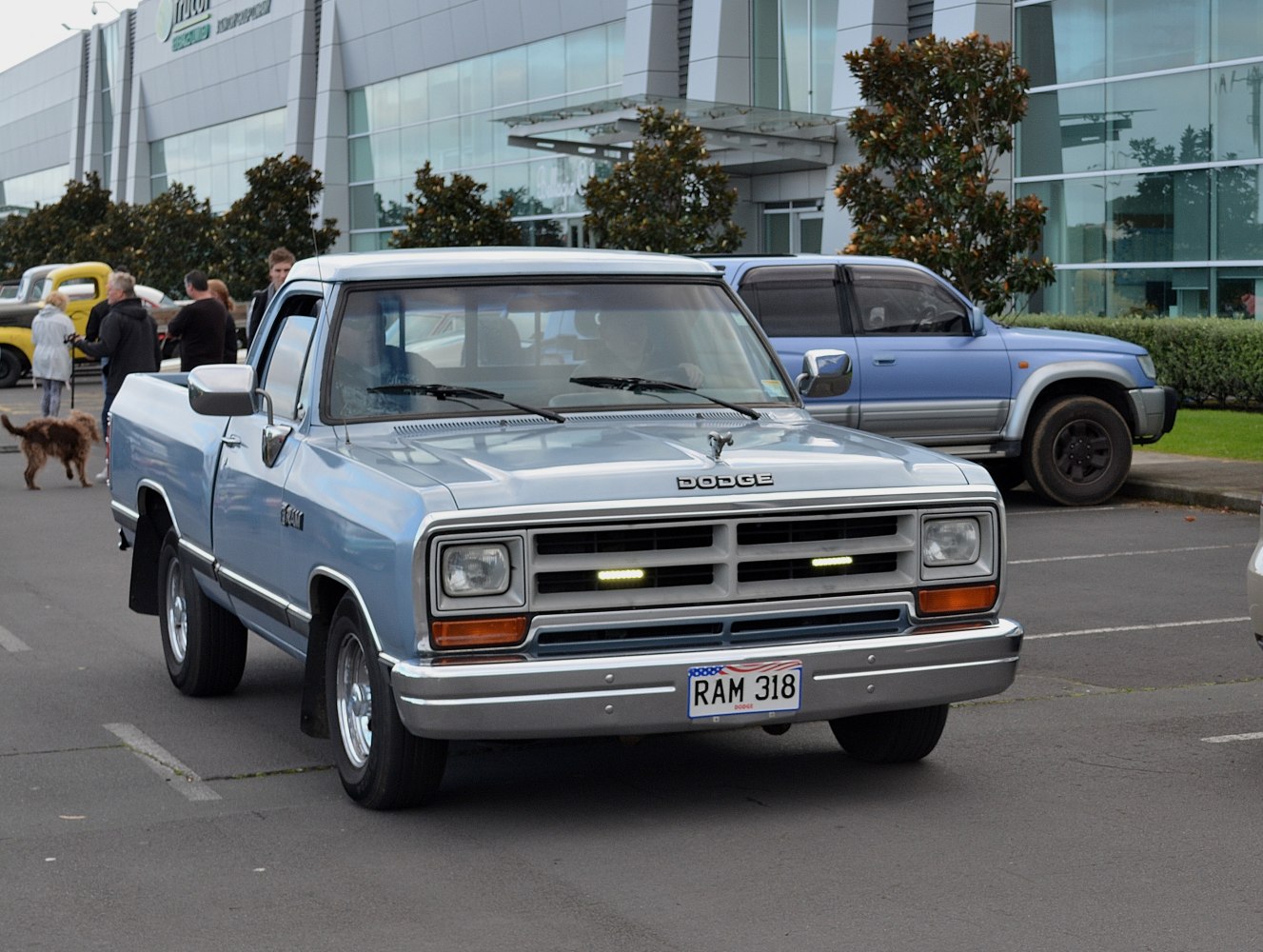 Front view of classic pickup with distinctive grille and dual headlights