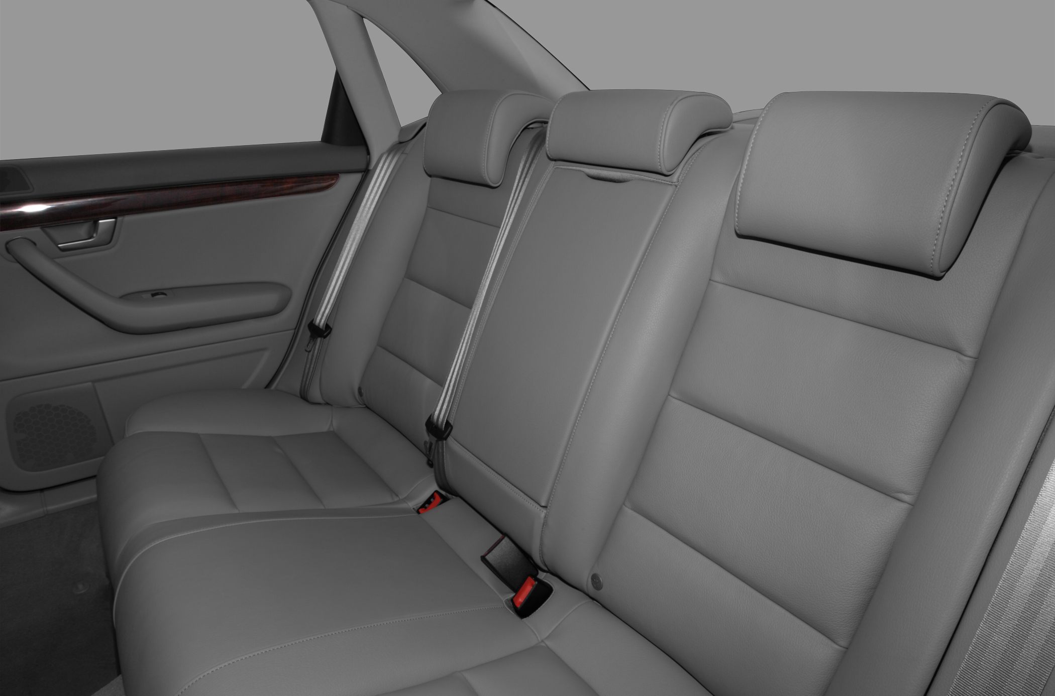 Gray leather rear seats with integrated headrests