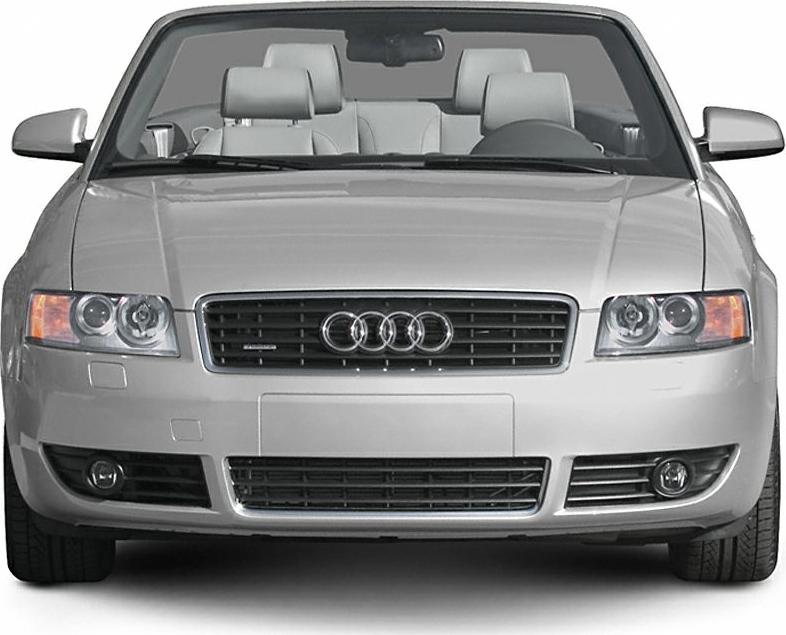 Convertible front view with grille, headlights, and fog lights