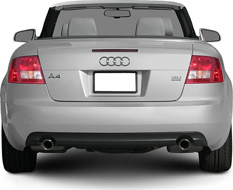 Rear view with taillights, dual exhaust, and trunk details