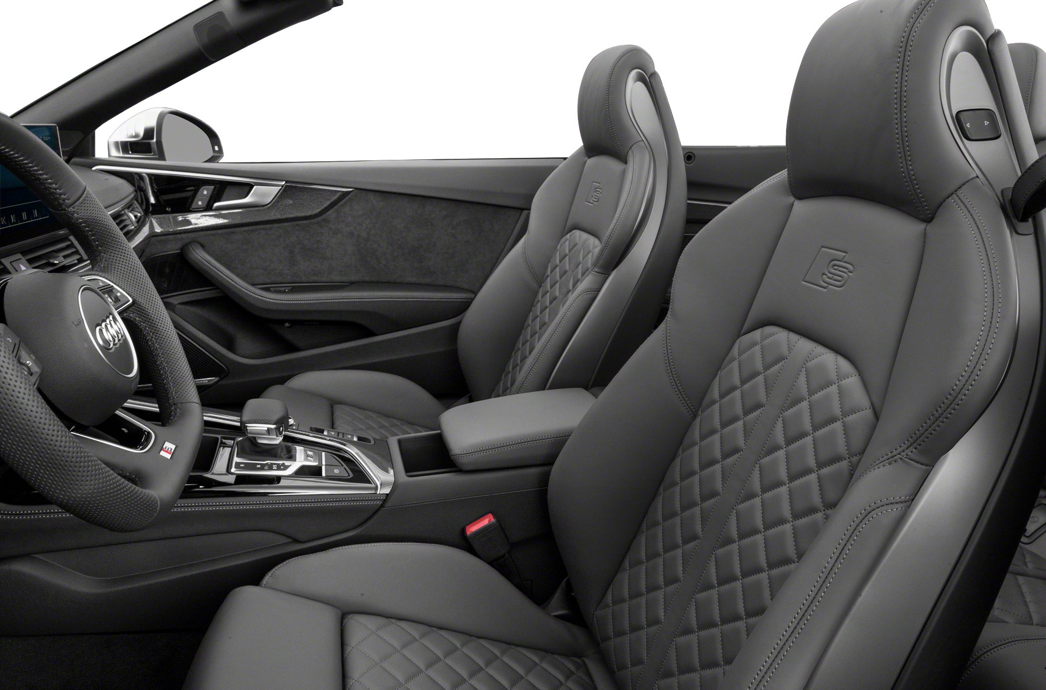 Quilted leather sports seats with luxury detailing and modern controls.
