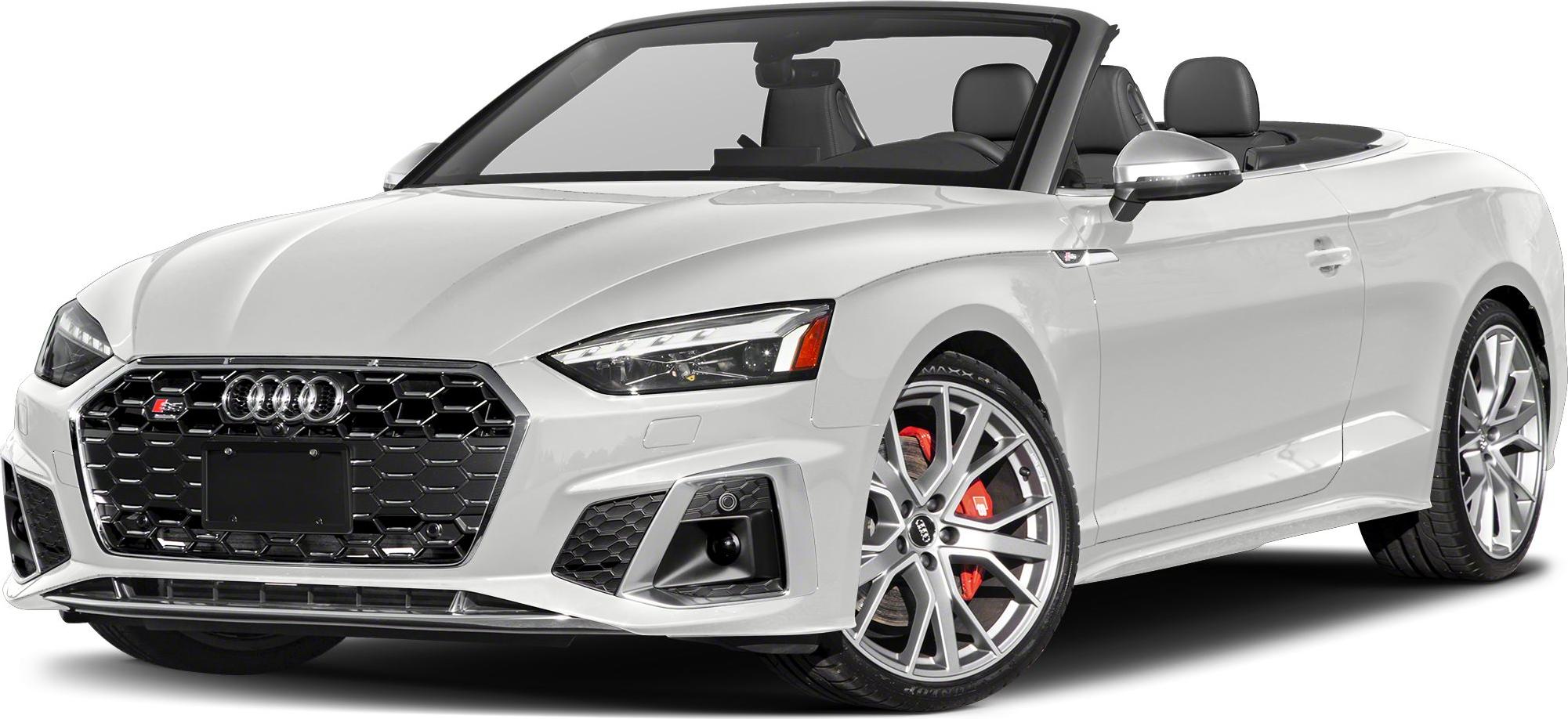 Front-side close-up of a convertible with advanced headlights and sporty alloy wheels.