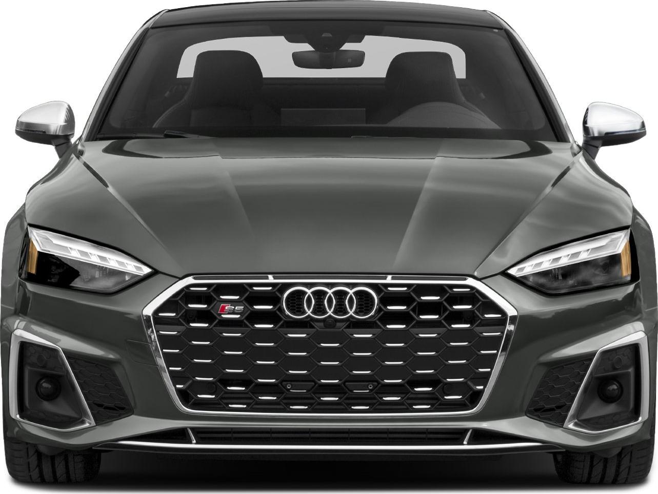 Hexagonal grille and sharp LED headlights on a sleek coupe front