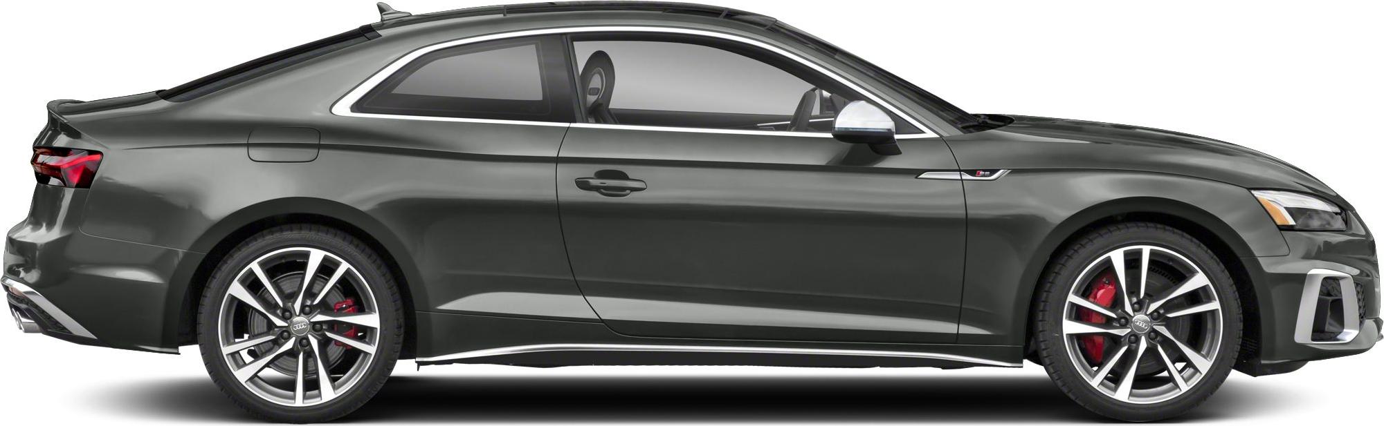 Coupe side profile with distinctive alloy wheels and red brake calipers