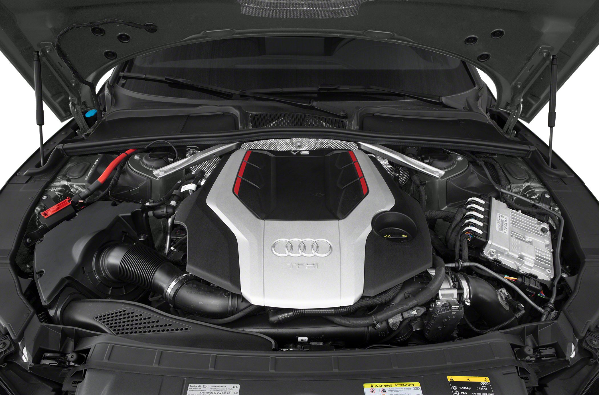 V6 TFSI engine in a modern luxury coupe engine bay.