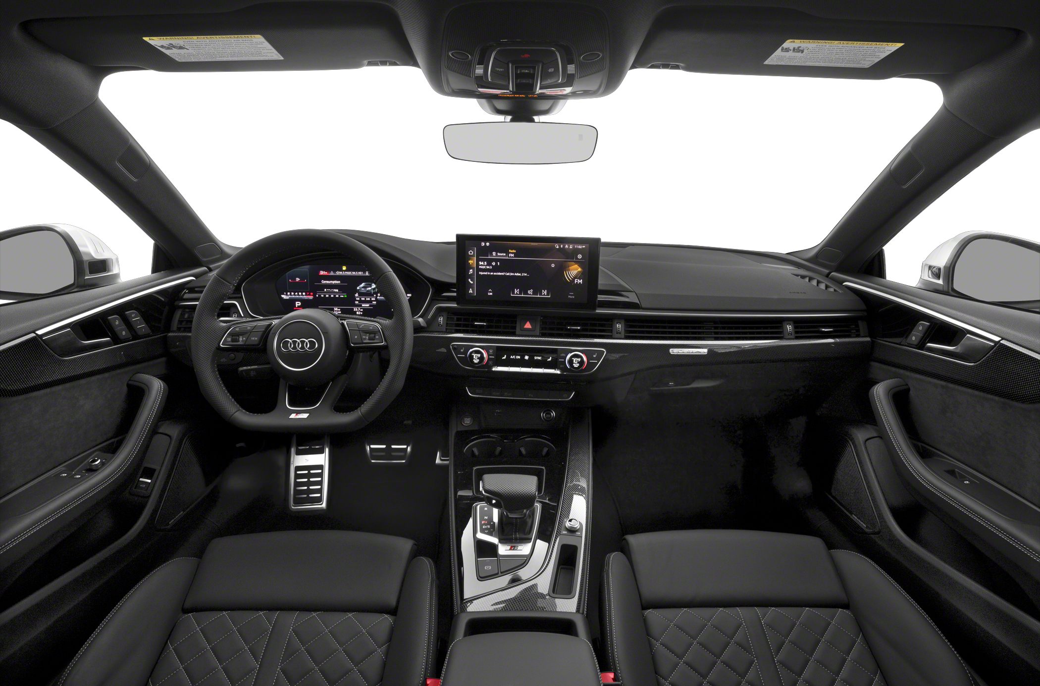Modern luxury interior with digital cockpit and carbon fiber trim