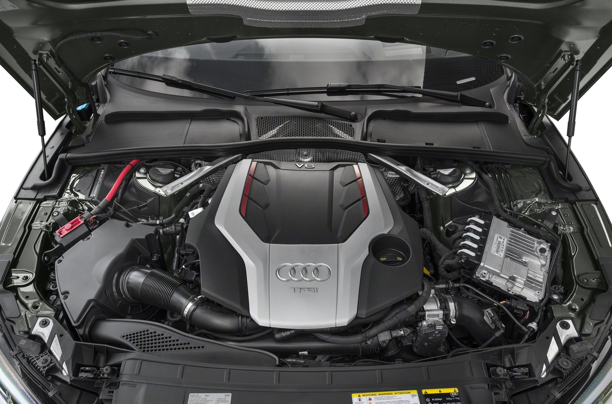 Close-up of a V6 TFSI engine in an engine bay.