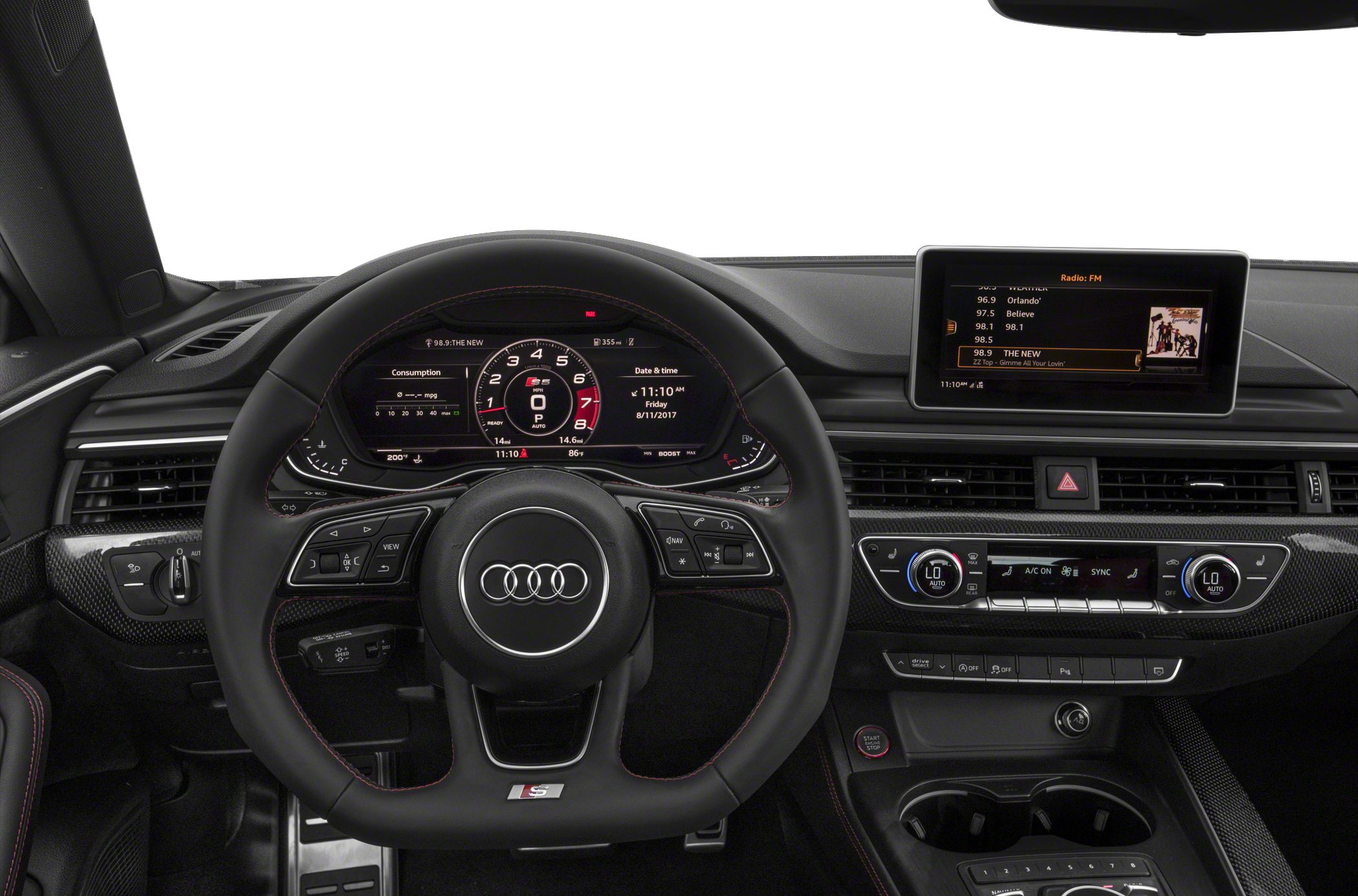 Digital instrument cluster and multimedia center console with sport steering wheel