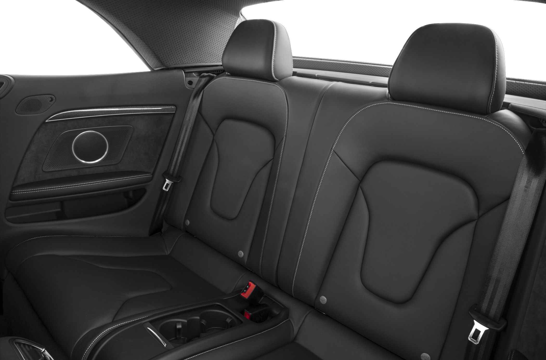 Rear seats with black leather and white stitching