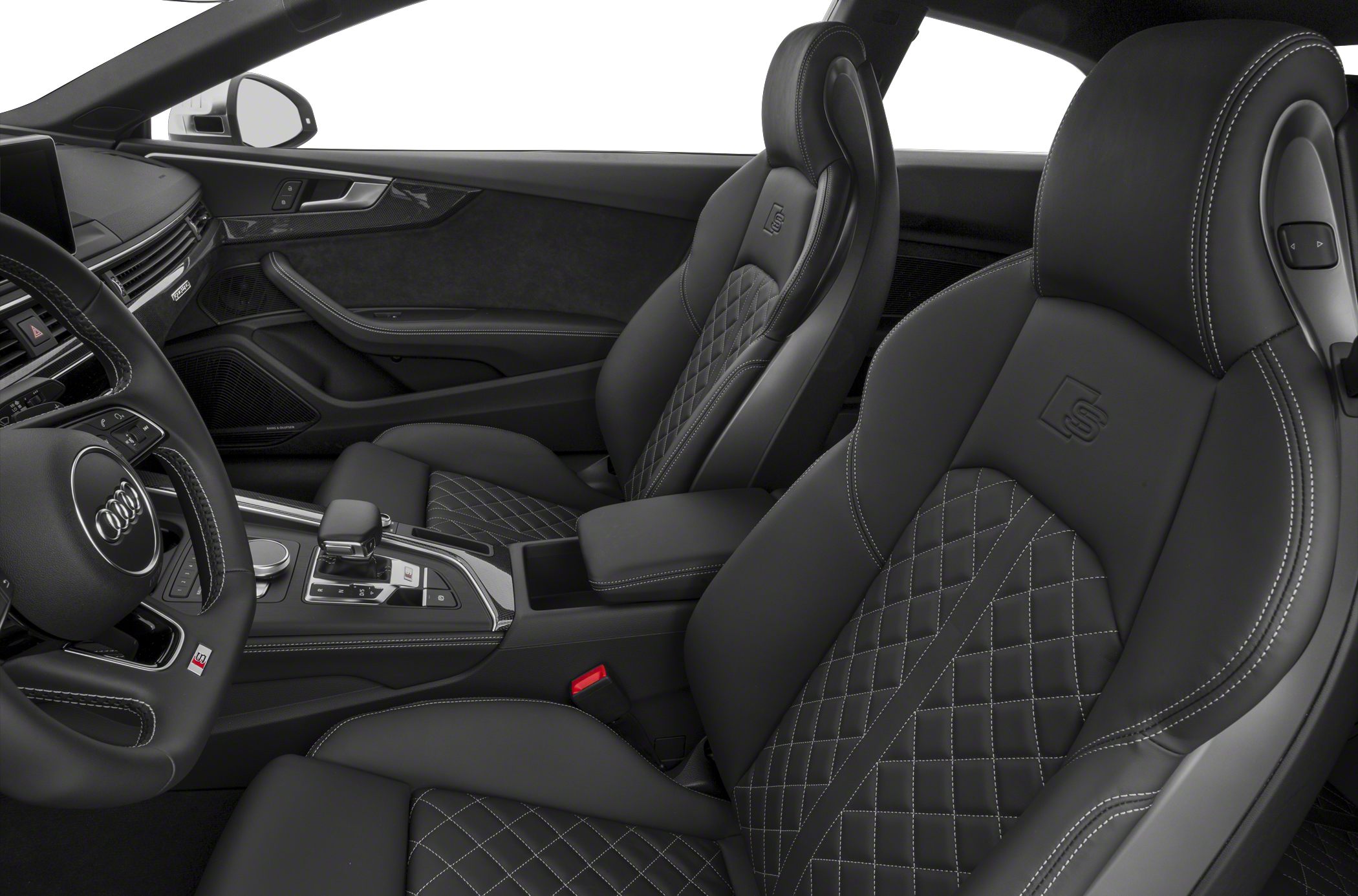 Luxury black leather sport seats with diamond quilted pattern