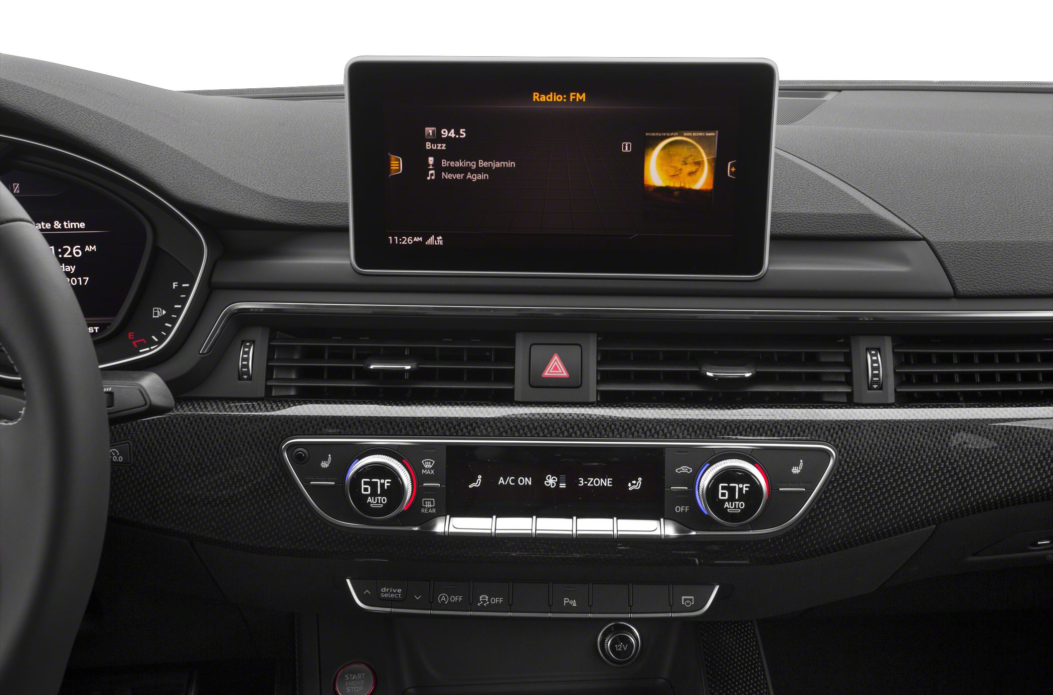 Interior dashboard with infotainment screen and 3-zone climate control