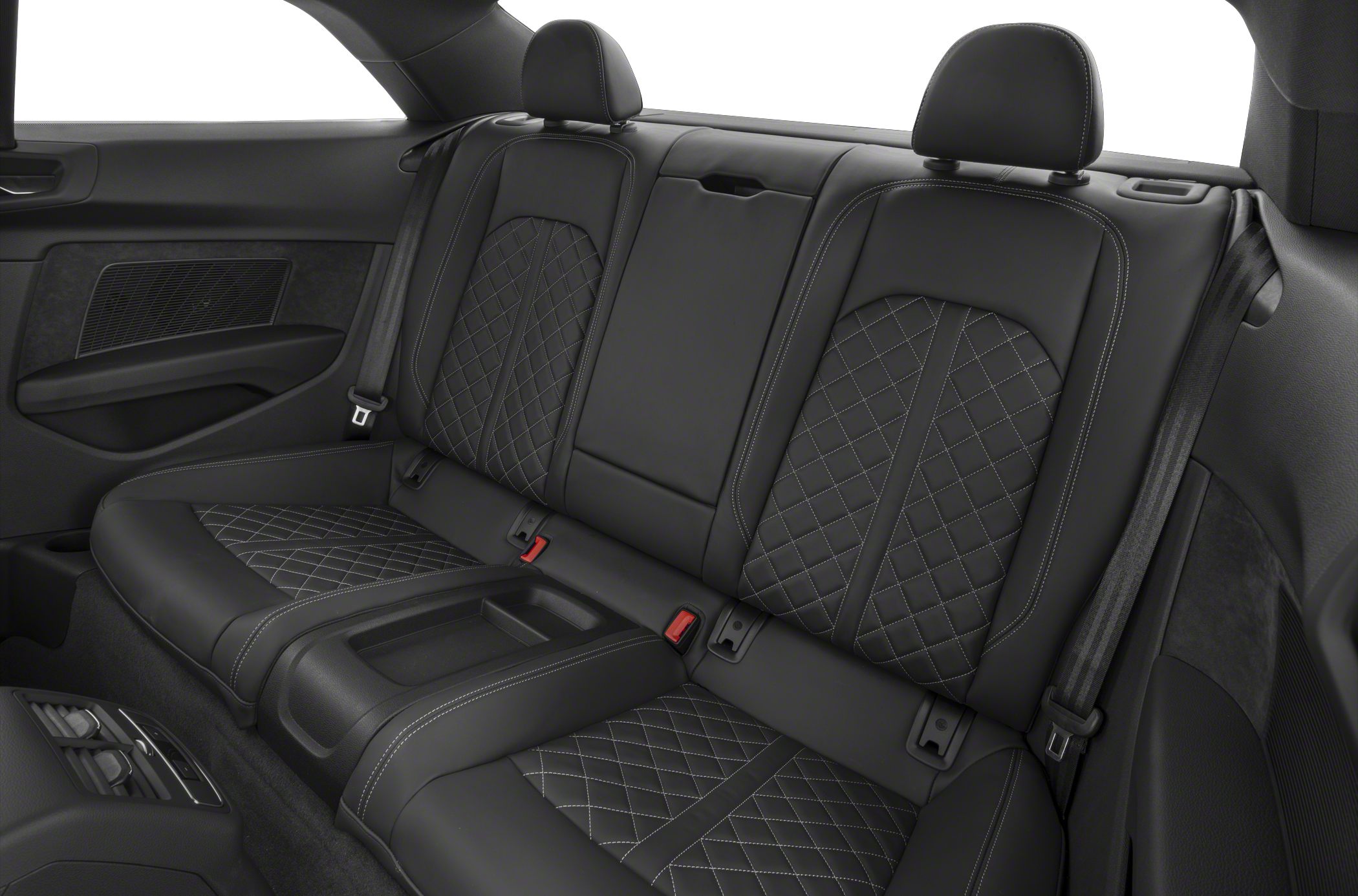 Black quilted leather rear seats with contrast stitching and headrests